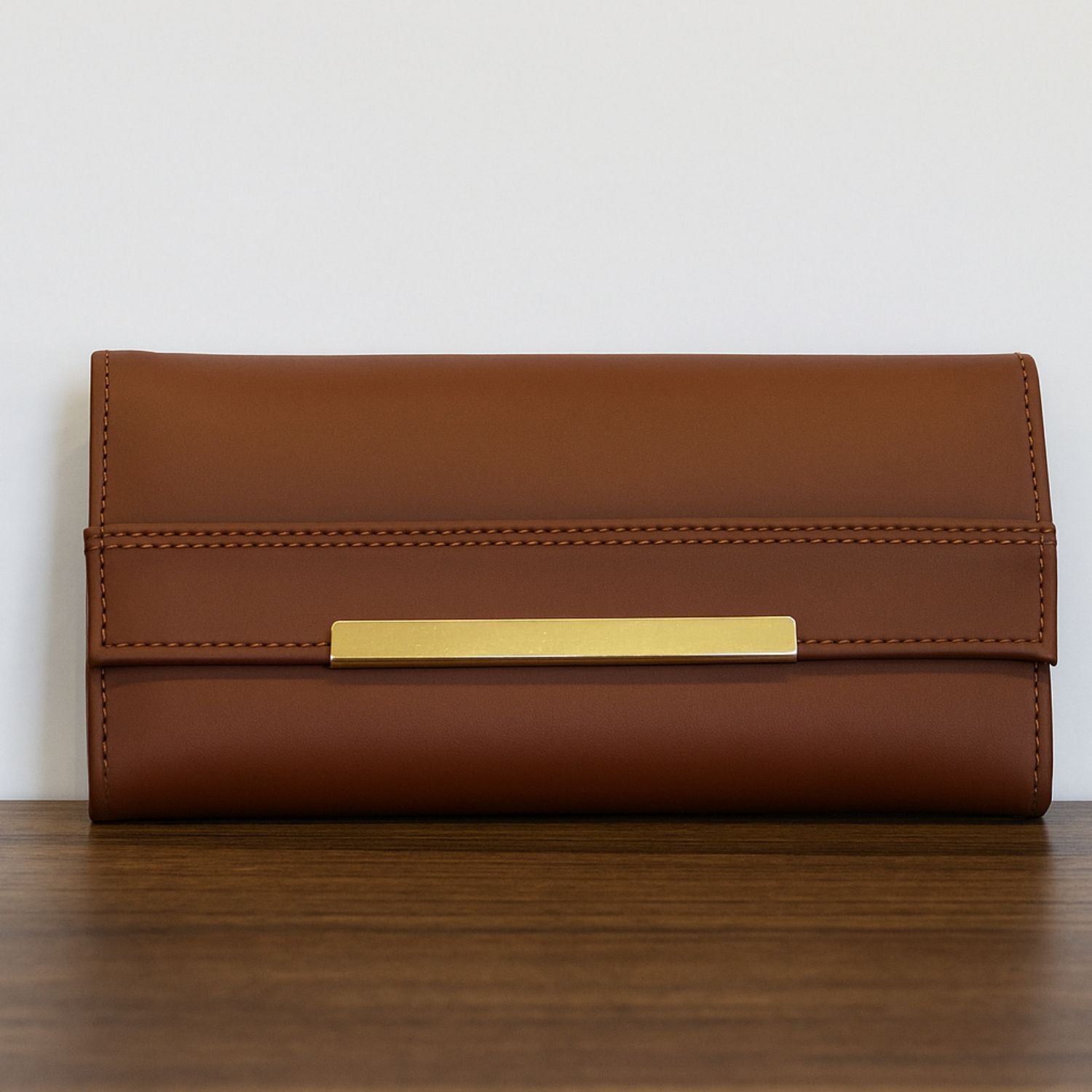 Sage Sleek Clutch with Gold Accent Bar – Minimalist Elegance