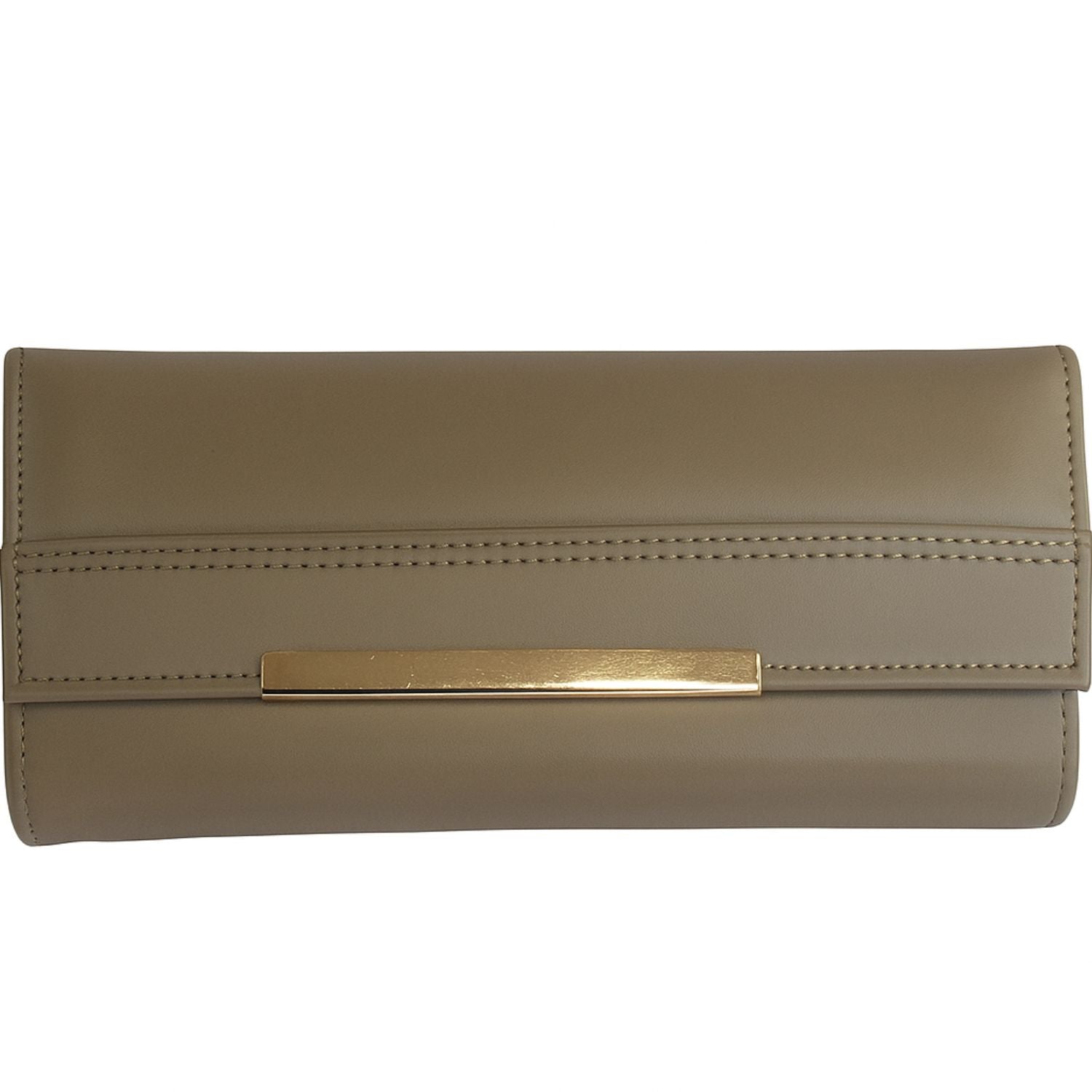 Sage Sleek Clutch with Gold Accent Bar – Minimalist Elegance
