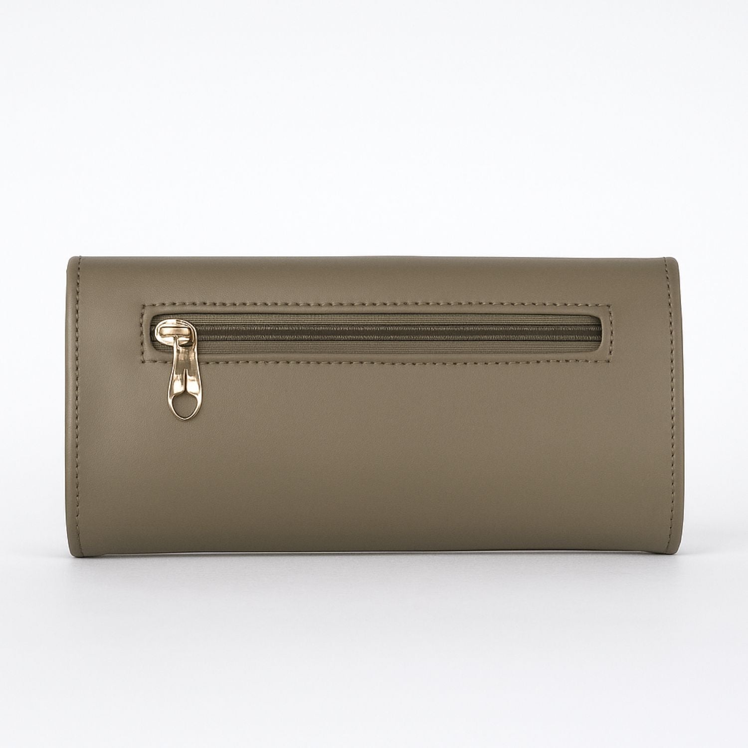 Sage Sleek Clutch with Gold Accent Bar – Minimalist Elegance