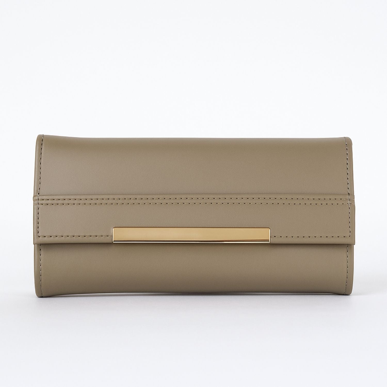 Sage Sleek Clutch with Gold Accent Bar – Minimalist Elegance