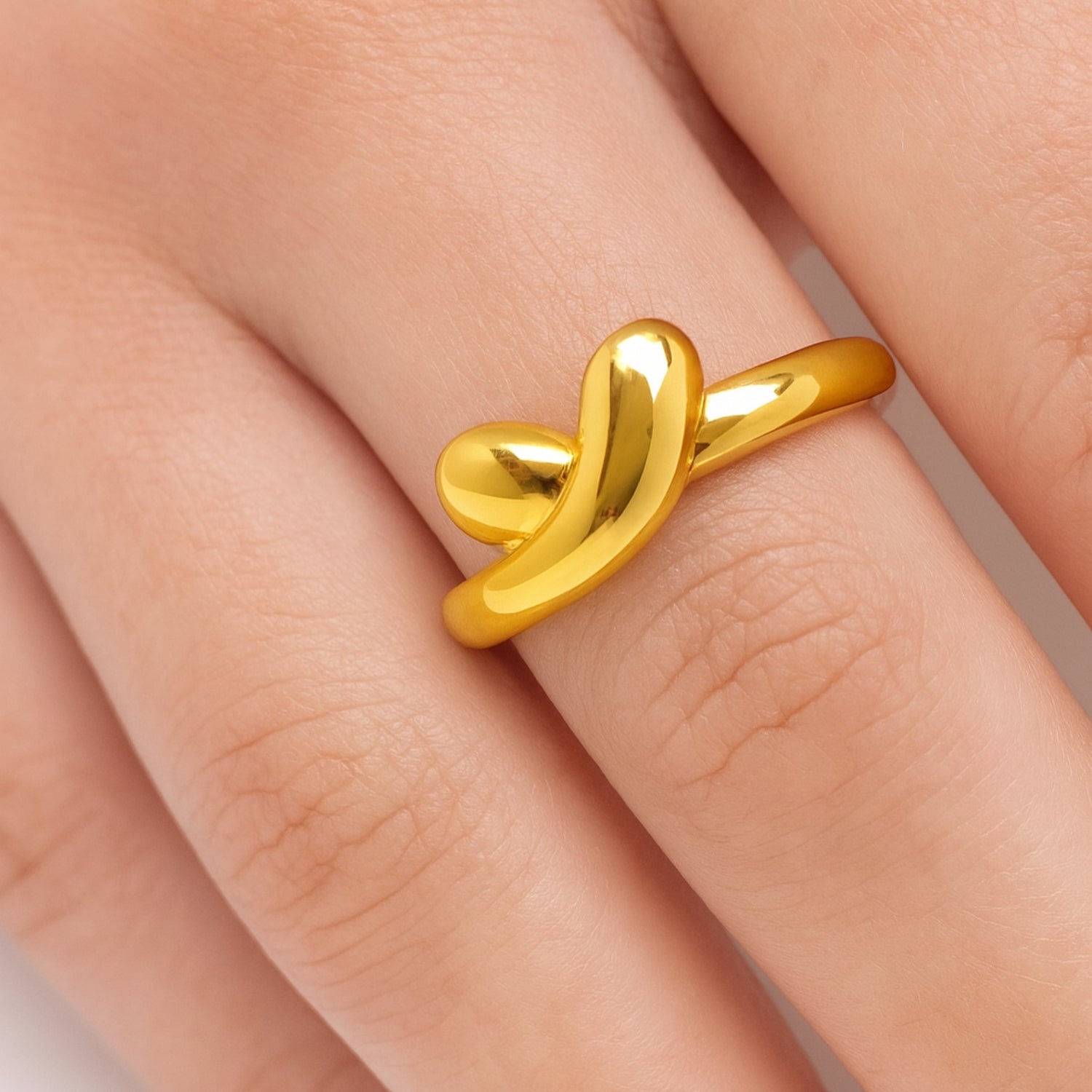 Bold Sculptural Crossover Ring for Women – High-Polish Gold-Tone Dome Statement Band