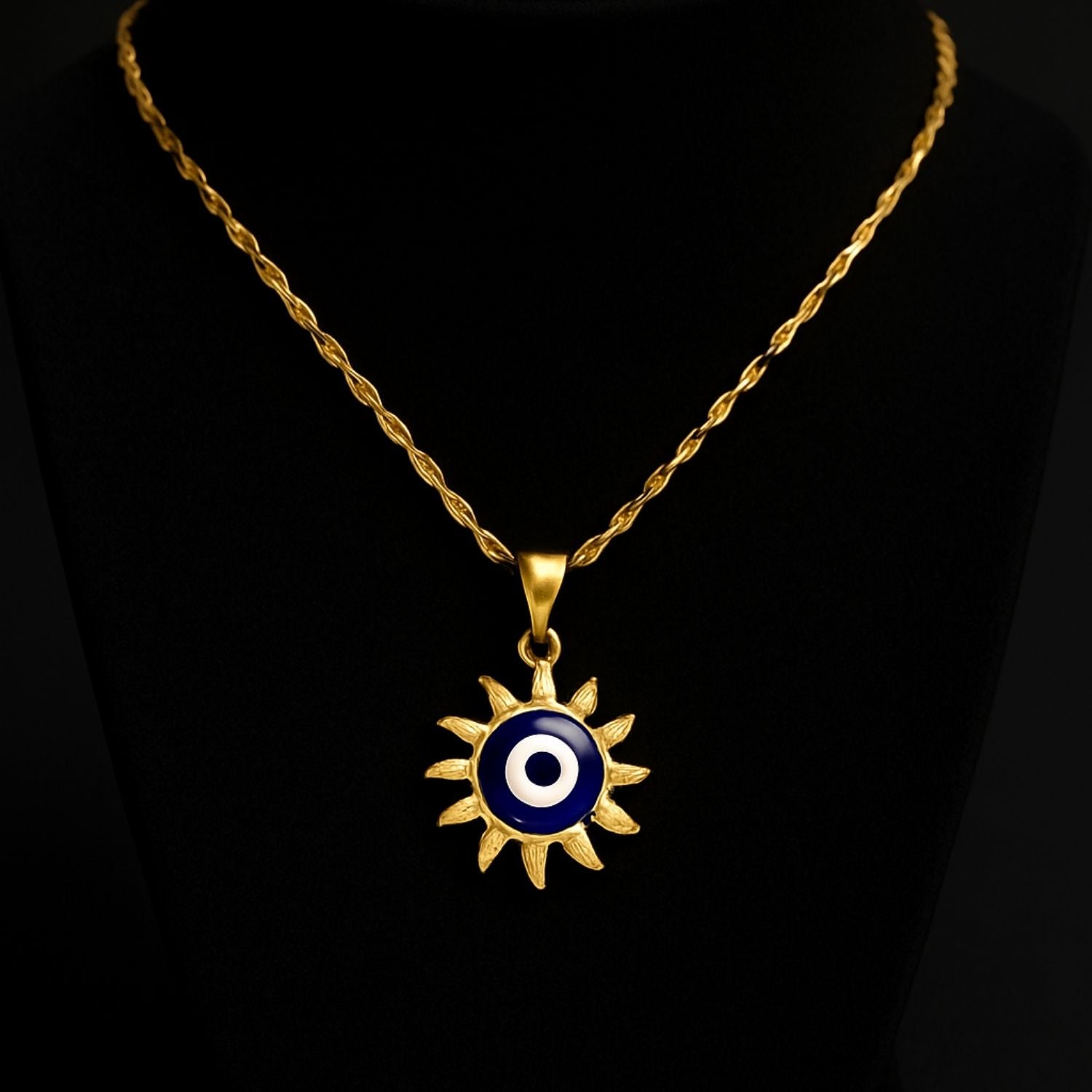 Evil Eye Sun Charm Pendant – Gold-Plated Necklace