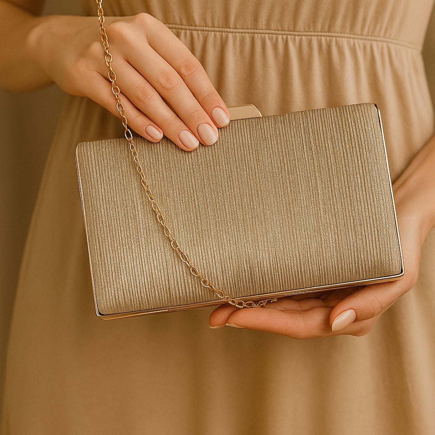 Champagne Gold Glitter Clutch – Radiant Evening Handbag for Women