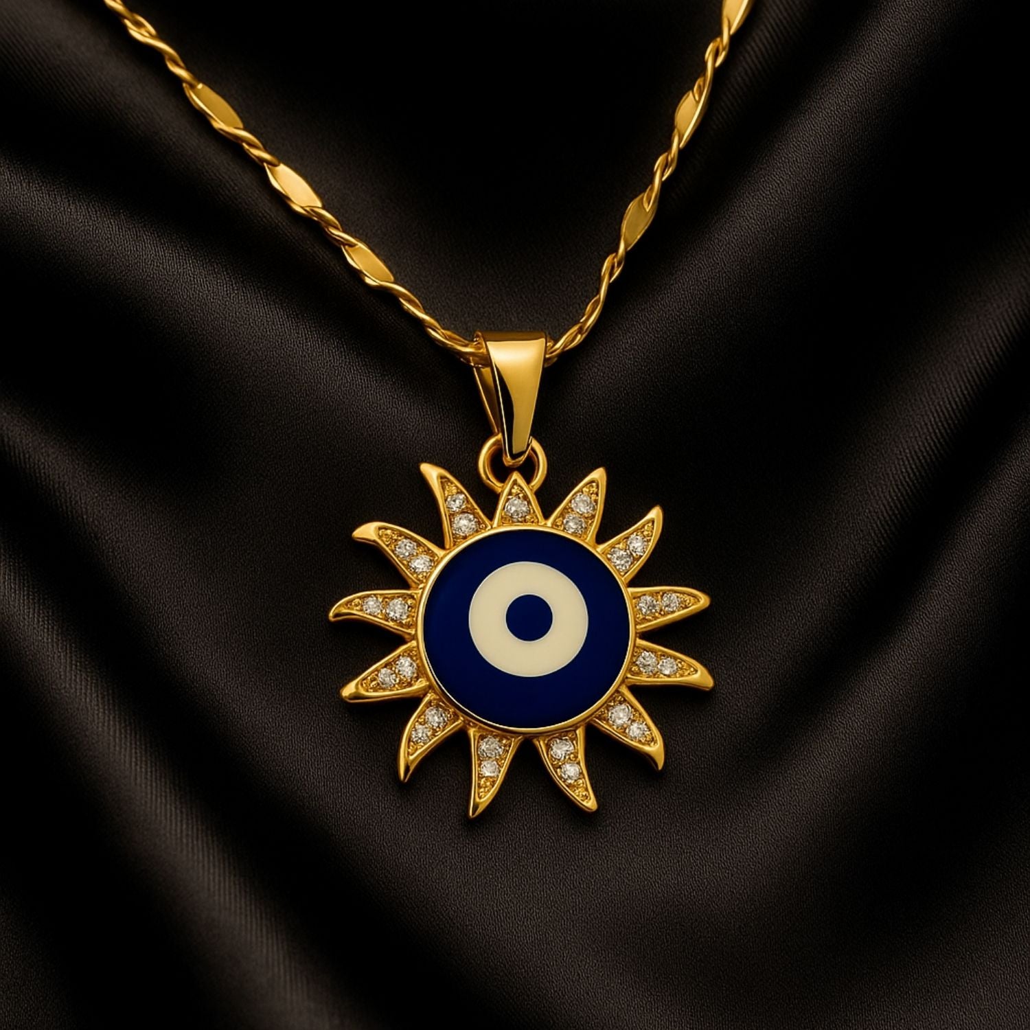 Evil Eye Sun Charm Pendant – Gold-Plated Necklace