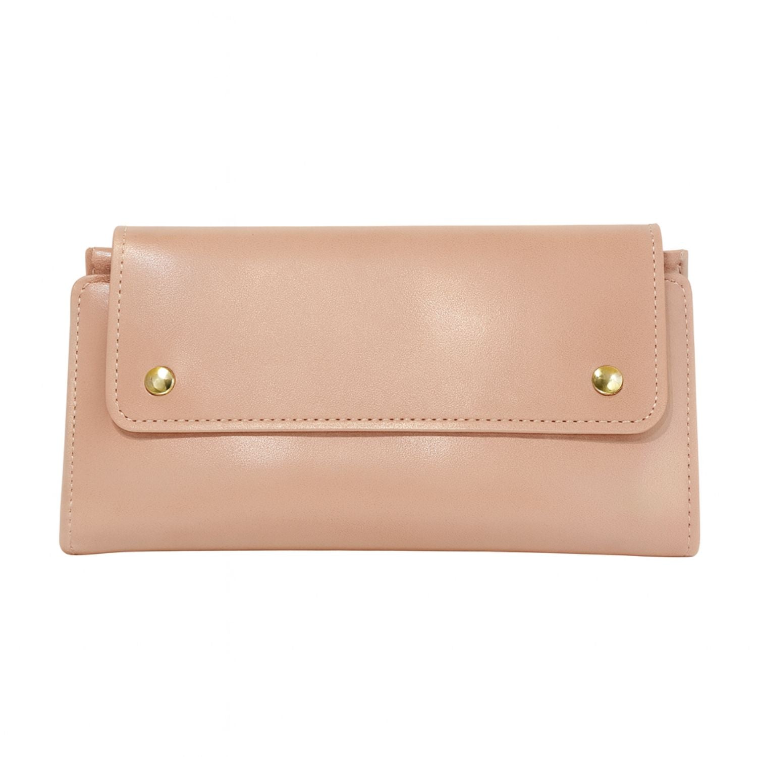 Women’s Long Wallet Clutch – Glossy PU Leather with Removable Zip Pouch, 10+ Card Slots, ID Window & Multi-Snap Closure (Blush Pink)