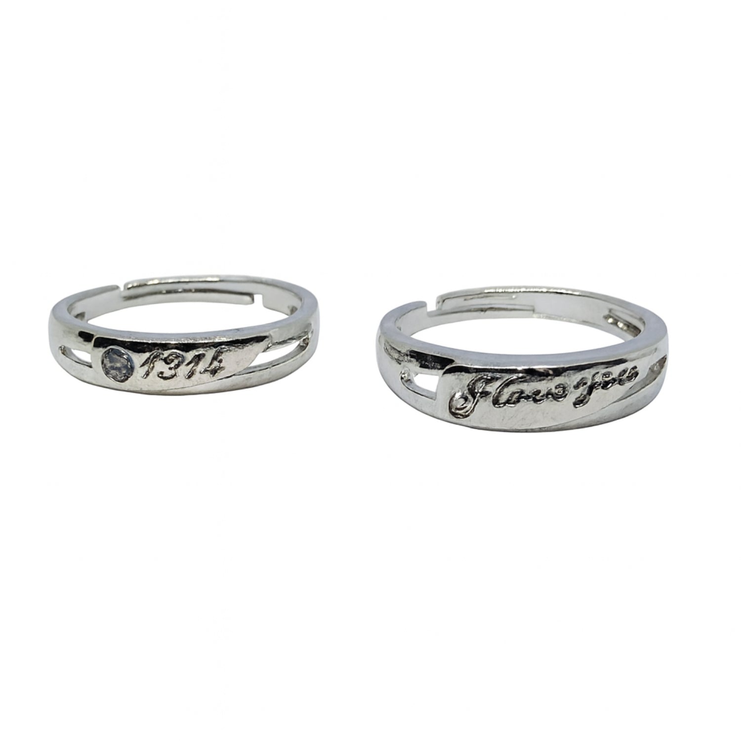 Couple Rings — “I Love You / 1314” Engraved Silver-Tone Pair