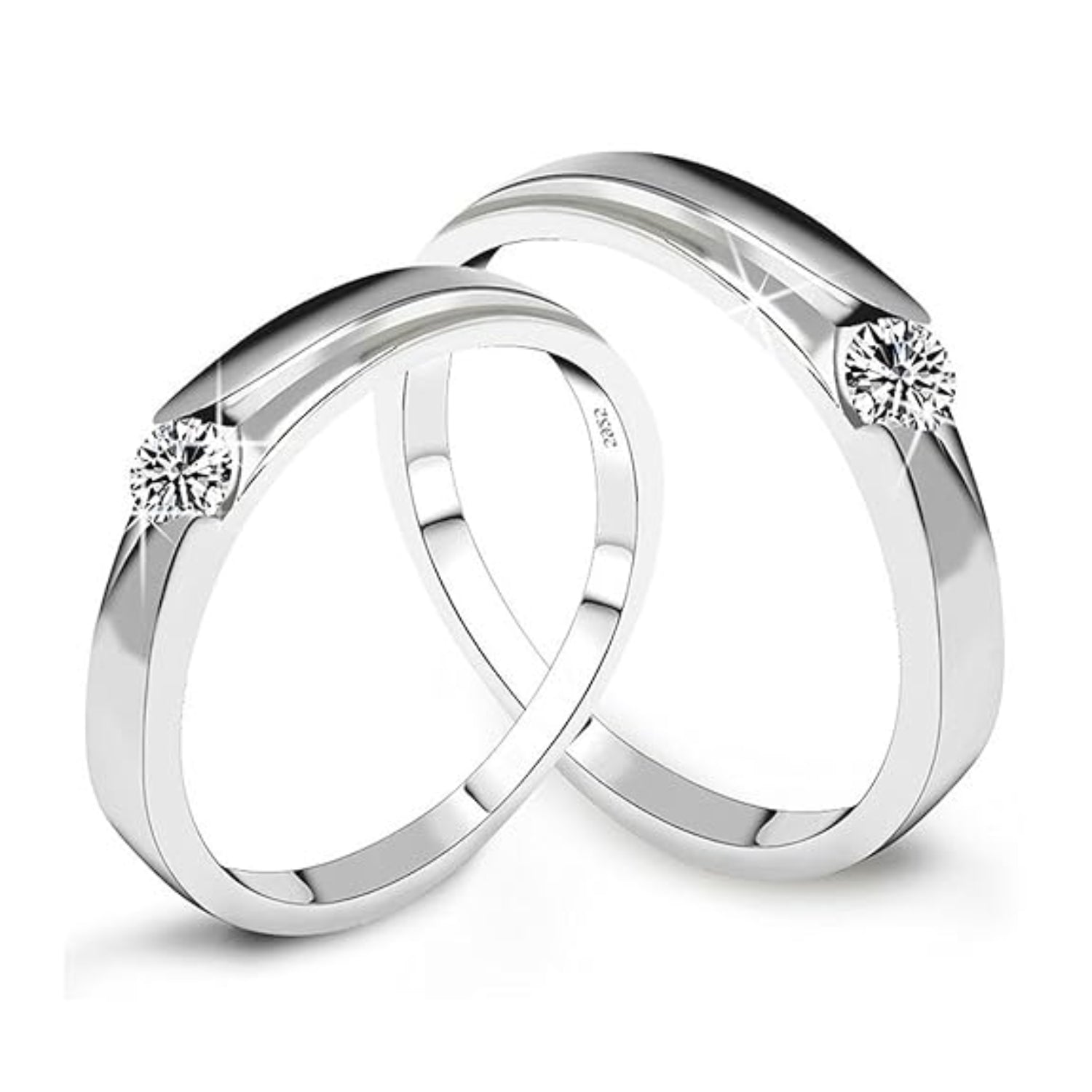 Couple Rings — Sleek Silver-Tone Bands with Bezel CZ (Pair)