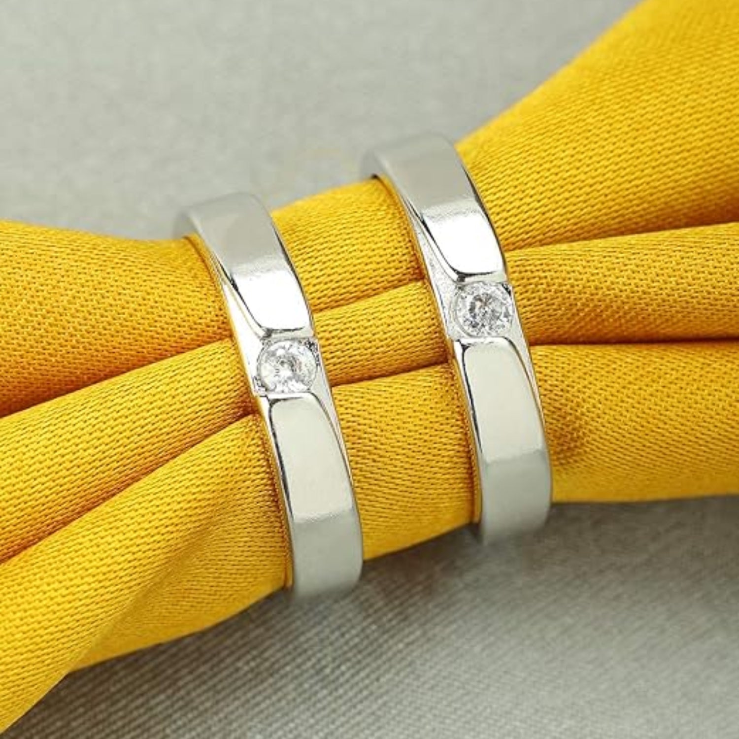 Couple Rings — Sleek Silver-Tone Bands with Bezel CZ (Pair)