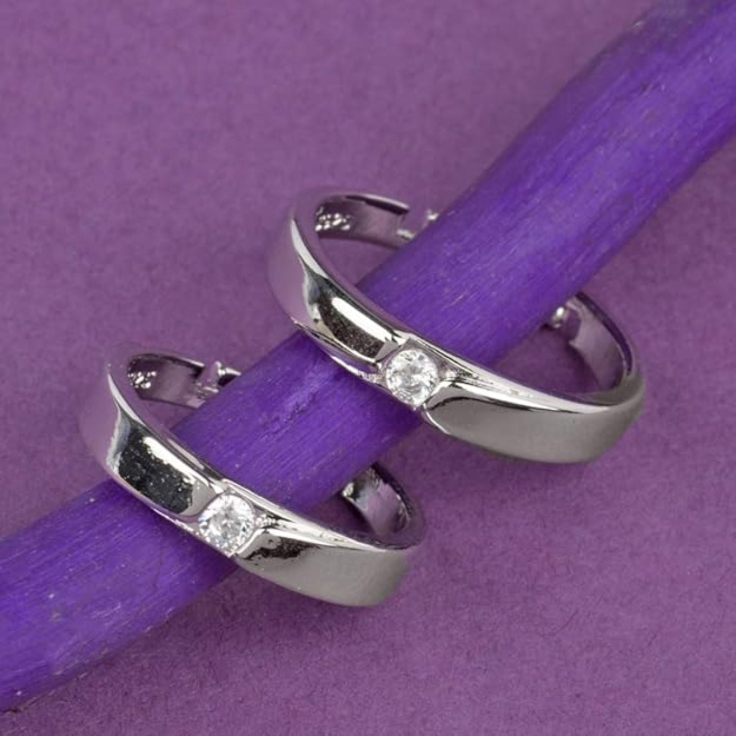 Couple Rings — Sleek Silver-Tone Bands with Bezel CZ (Pair)
