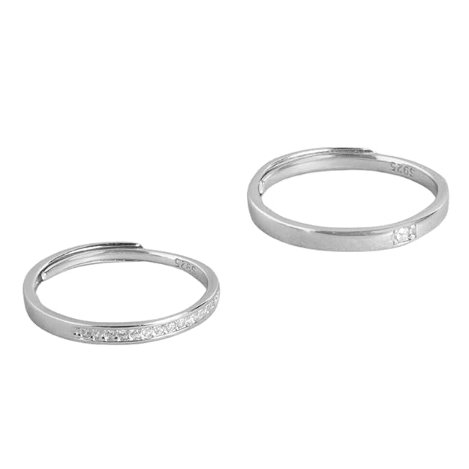 His & Hers Couple Rings – Silver-Tone Solitaire CZ & Matching Channel-Set Band (Pair)