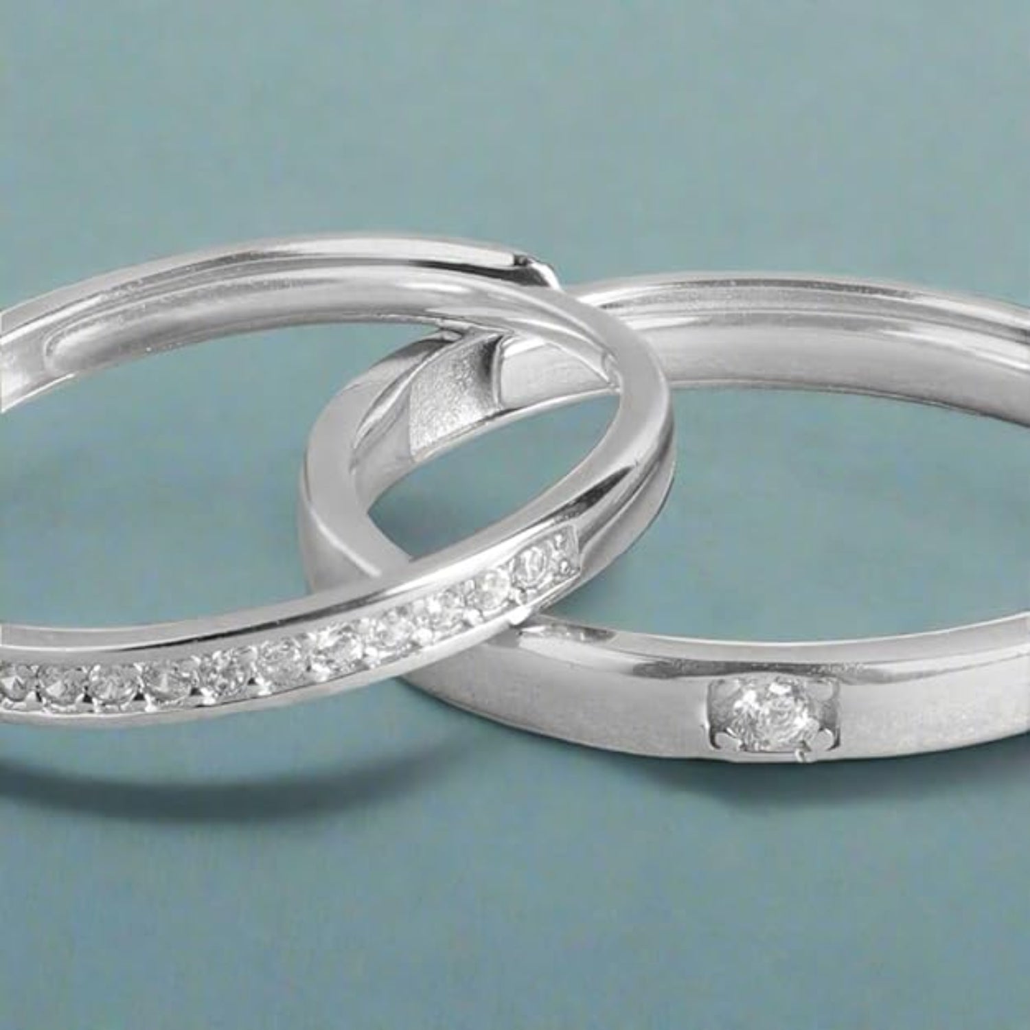 His & Hers Couple Rings – Silver-Tone Solitaire CZ & Matching Channel-Set Band (Pair)