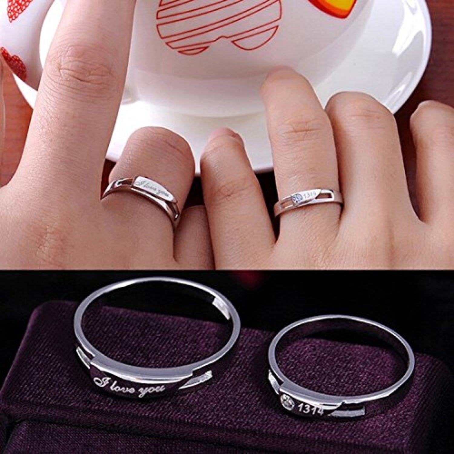 Couple Rings — “I Love You / 1314” Engraved Silver-Tone Pair
