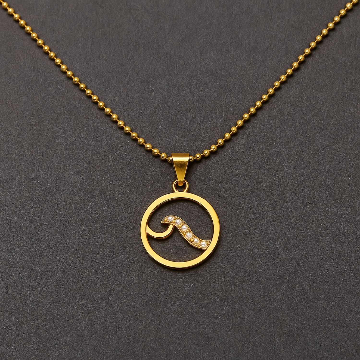 Ocean Wave Pendant – Gold-Tone Necklace with Crystal Accents