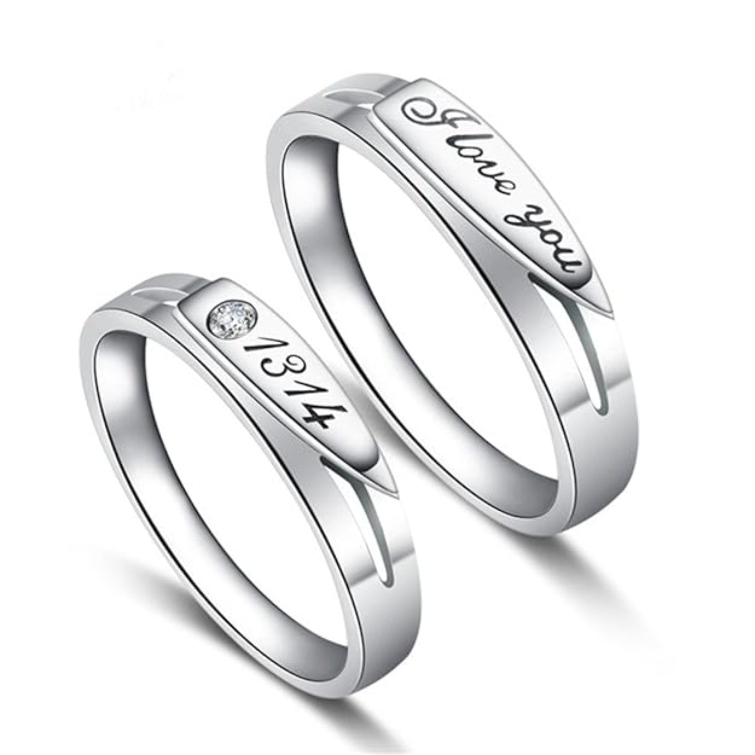 Couple Rings — “I Love You / 1314” Engraved Silver-Tone Pair