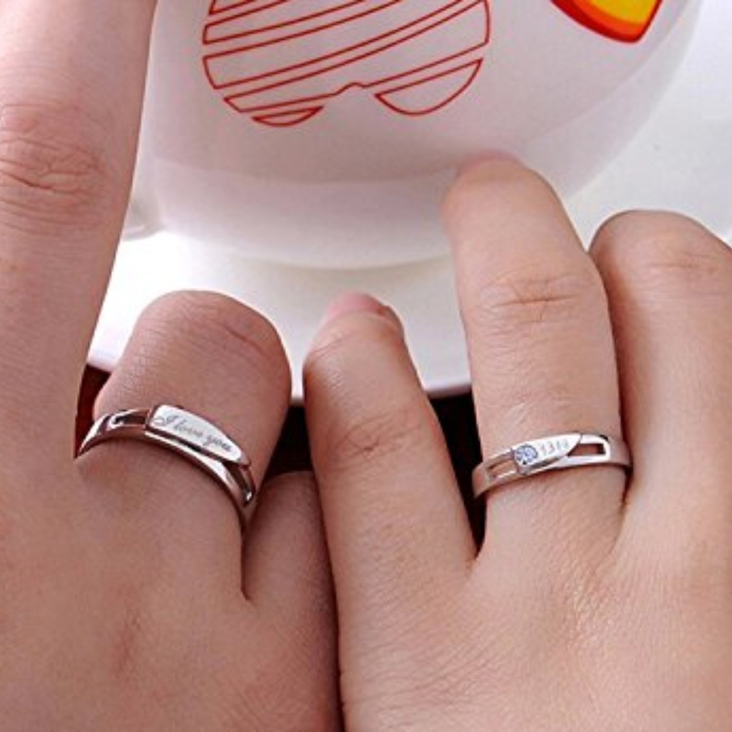 Couple Rings — “I Love You / 1314” Engraved Silver-Tone Pair