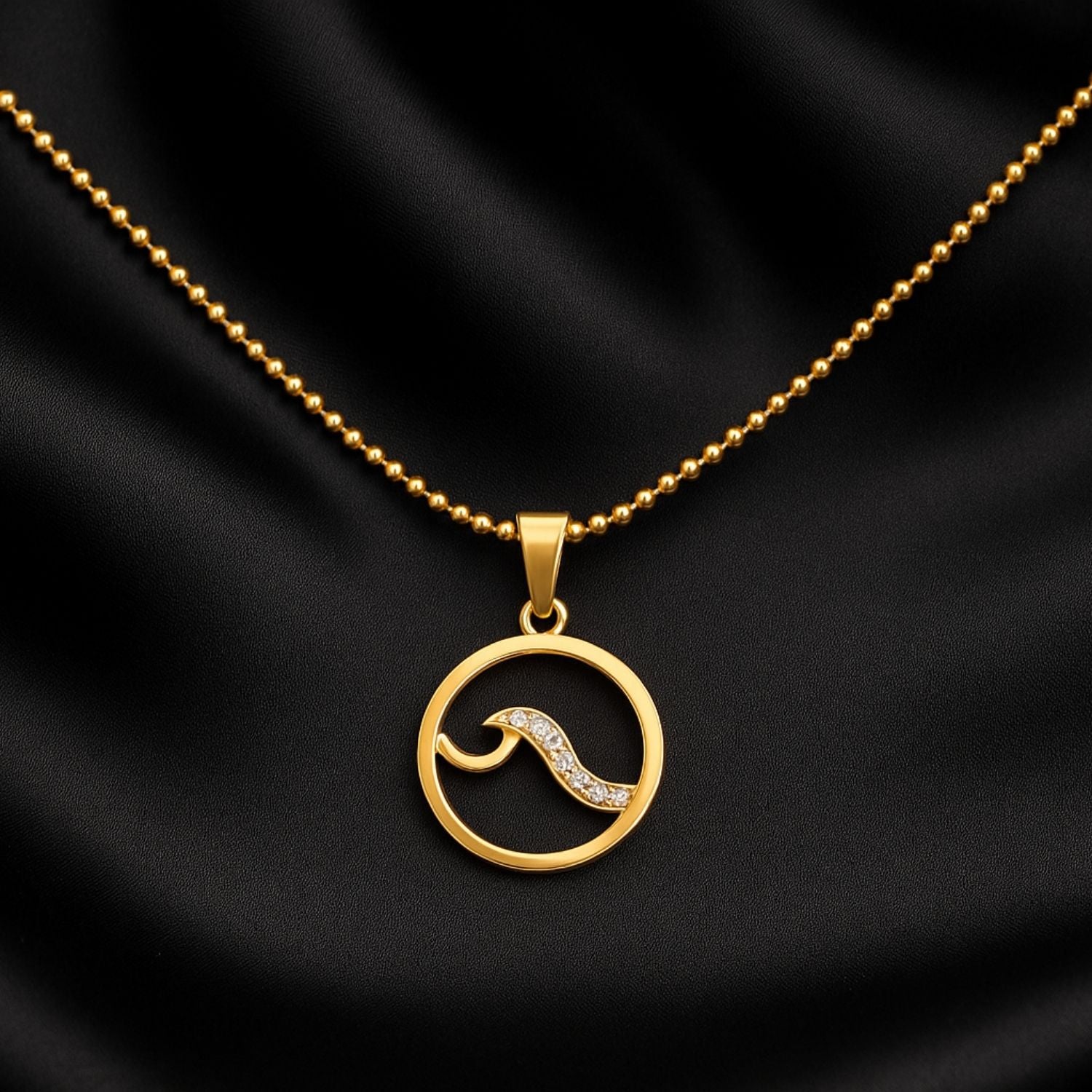 Ocean Wave Pendant – Gold-Tone Necklace with Crystal Accents