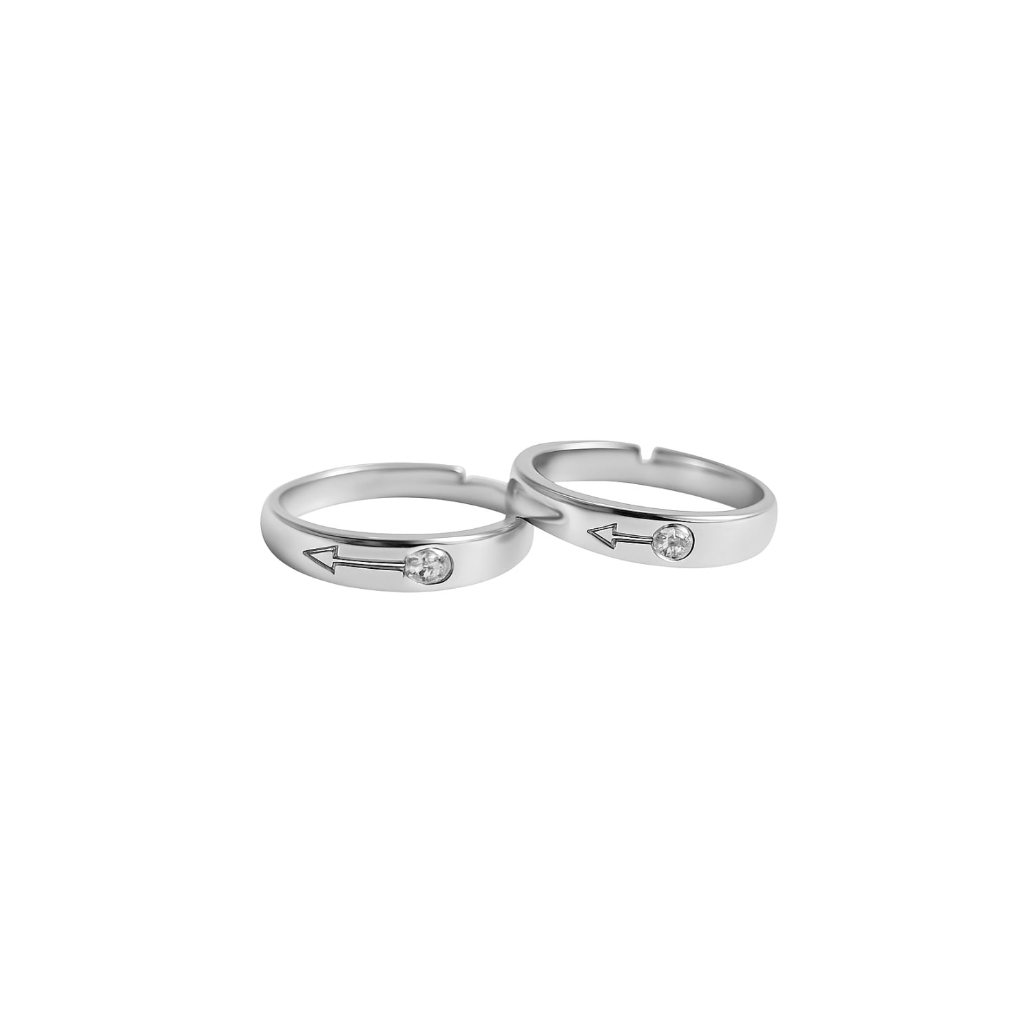 Adjustable Couple Rings (Pair) – Mirrored Arrow Bands with CZ, Silver-Tone Open Rings for Him & Her, Promise/Anniversary Gift