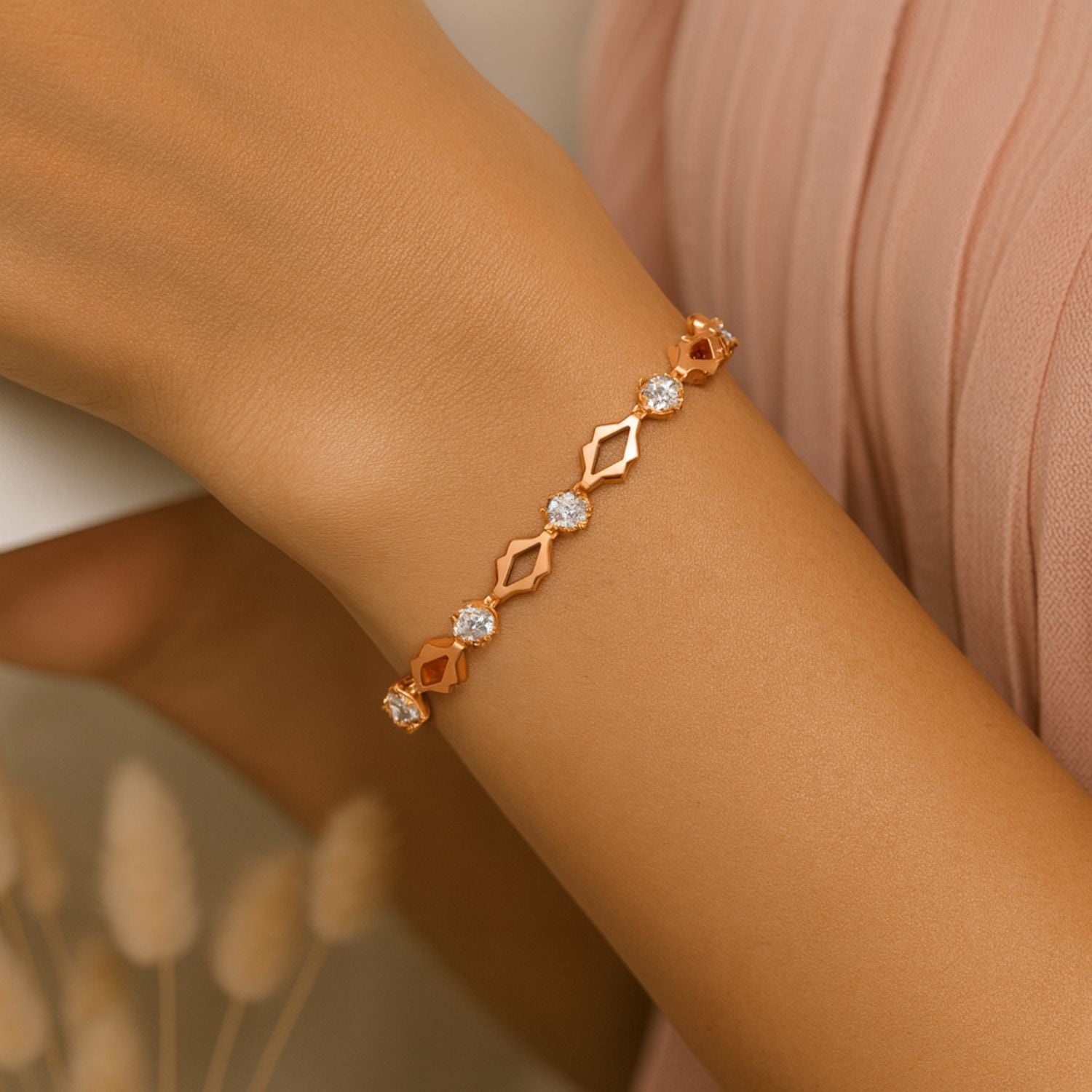 Rose Gold Floral Link Bracelet – Delicate Crystal Bracelet for Women & Girls