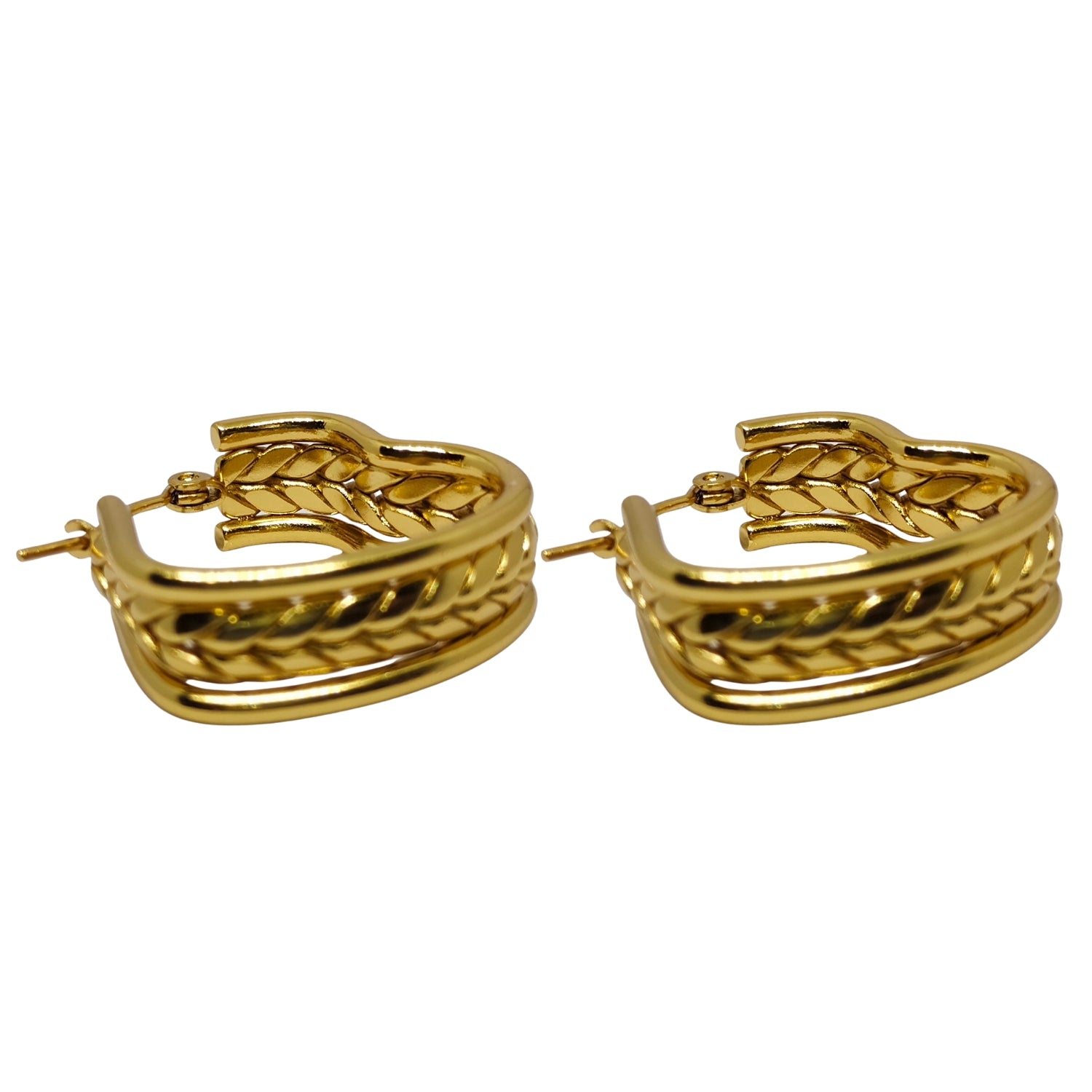 Braided Rope Triple-Row Hoop Earrings (Gold-Tone)