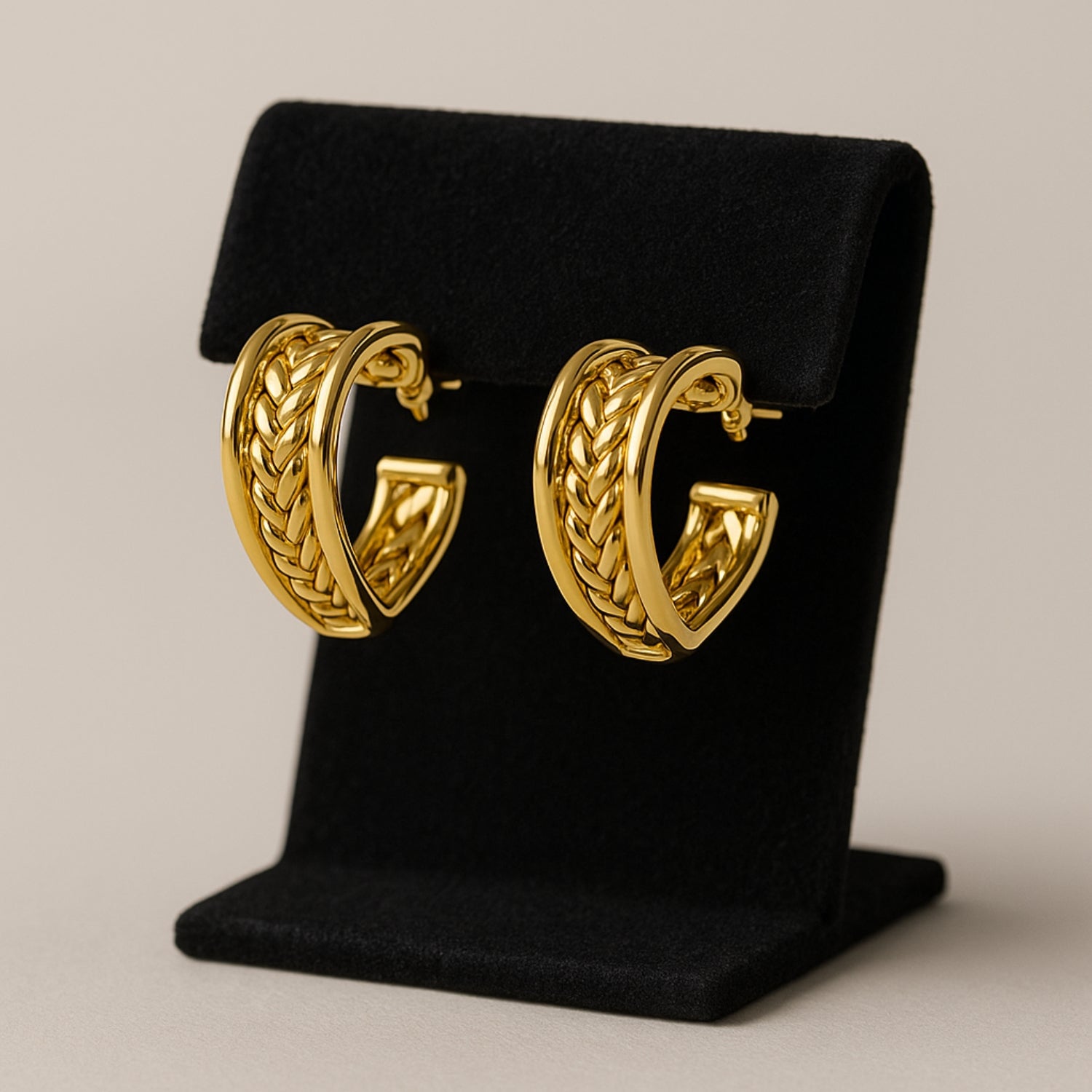 Braided Rope Triple-Row Hoop Earrings (Gold-Tone)