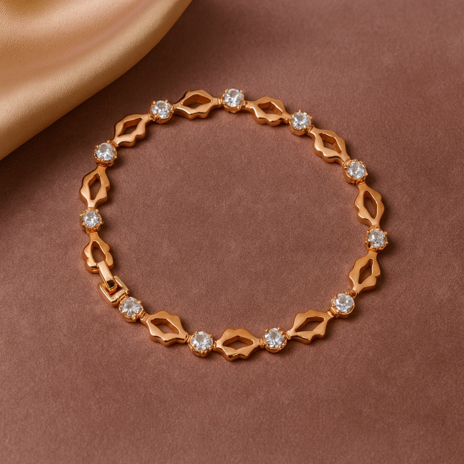 Rose Gold Floral Link Bracelet – Delicate Crystal Bracelet for Women & Girls