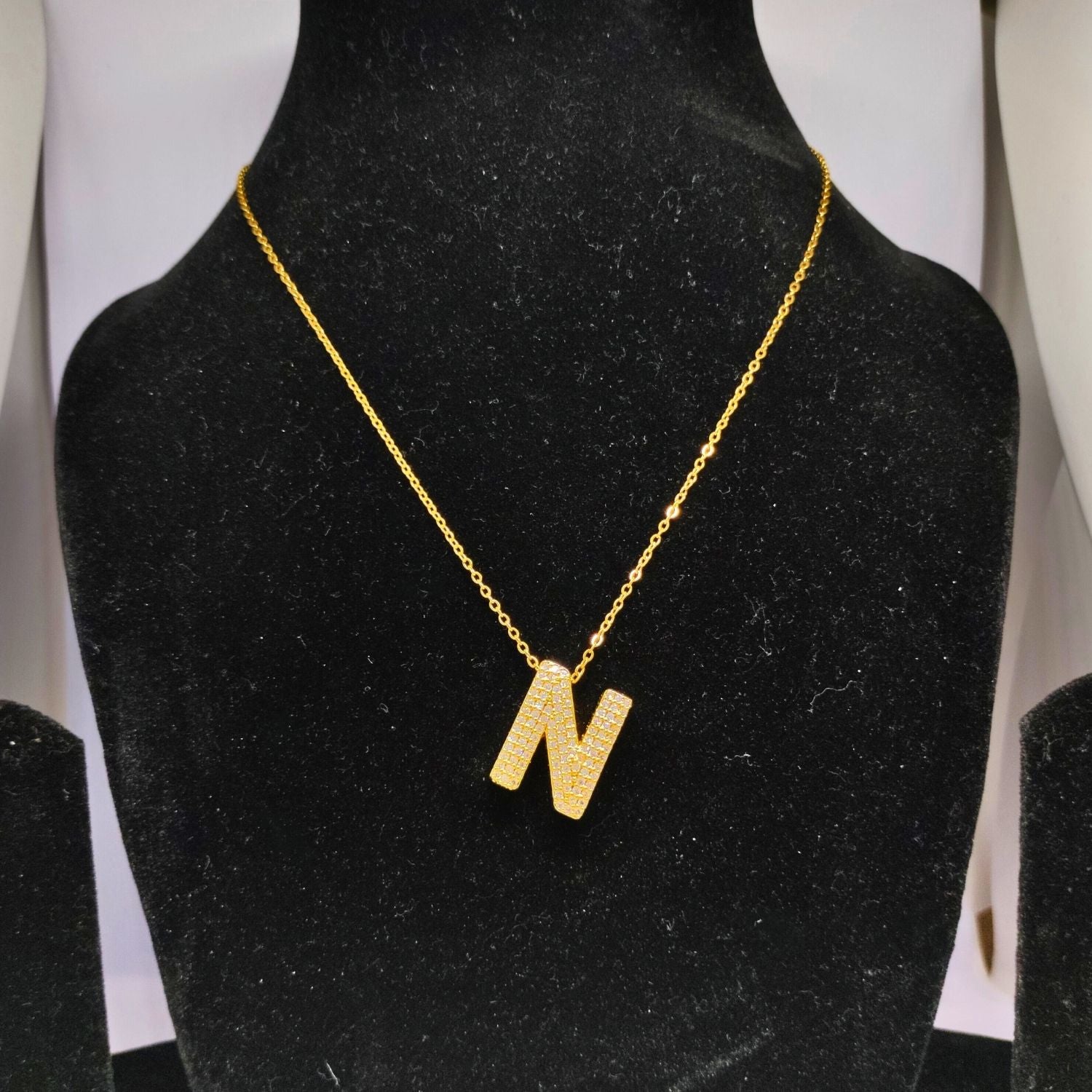 Personalized Charm – Gold “N” Initial Pendant with Crystals