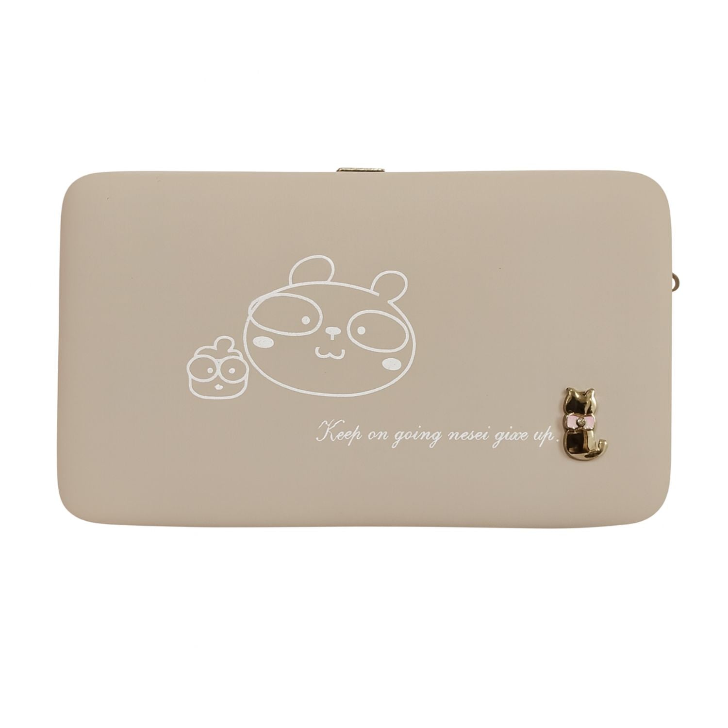 Women’s PU Leather Clutch Wallet with Phone Holder, Card Slots & ID Window – Cartoon Print, Metal Frame, Snap Closure – Stylish Hand Purse for Girls/Ladies (Beige/Pink)