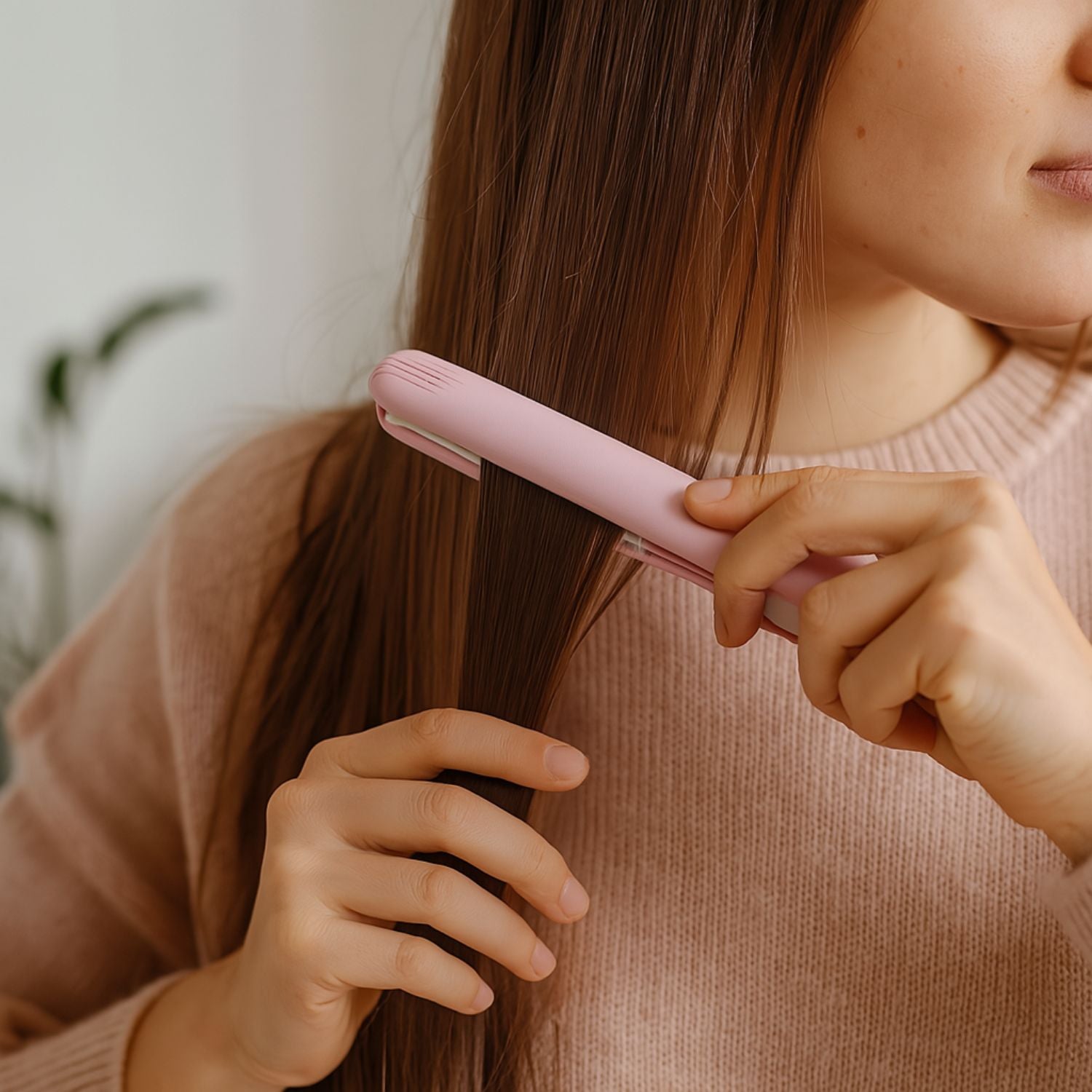 Hair Straightener Professional Temperature Control Flat Iron Straightener for Women Dryer Hair Straightening Brush and Curler Quick Hair Styler (Pink)