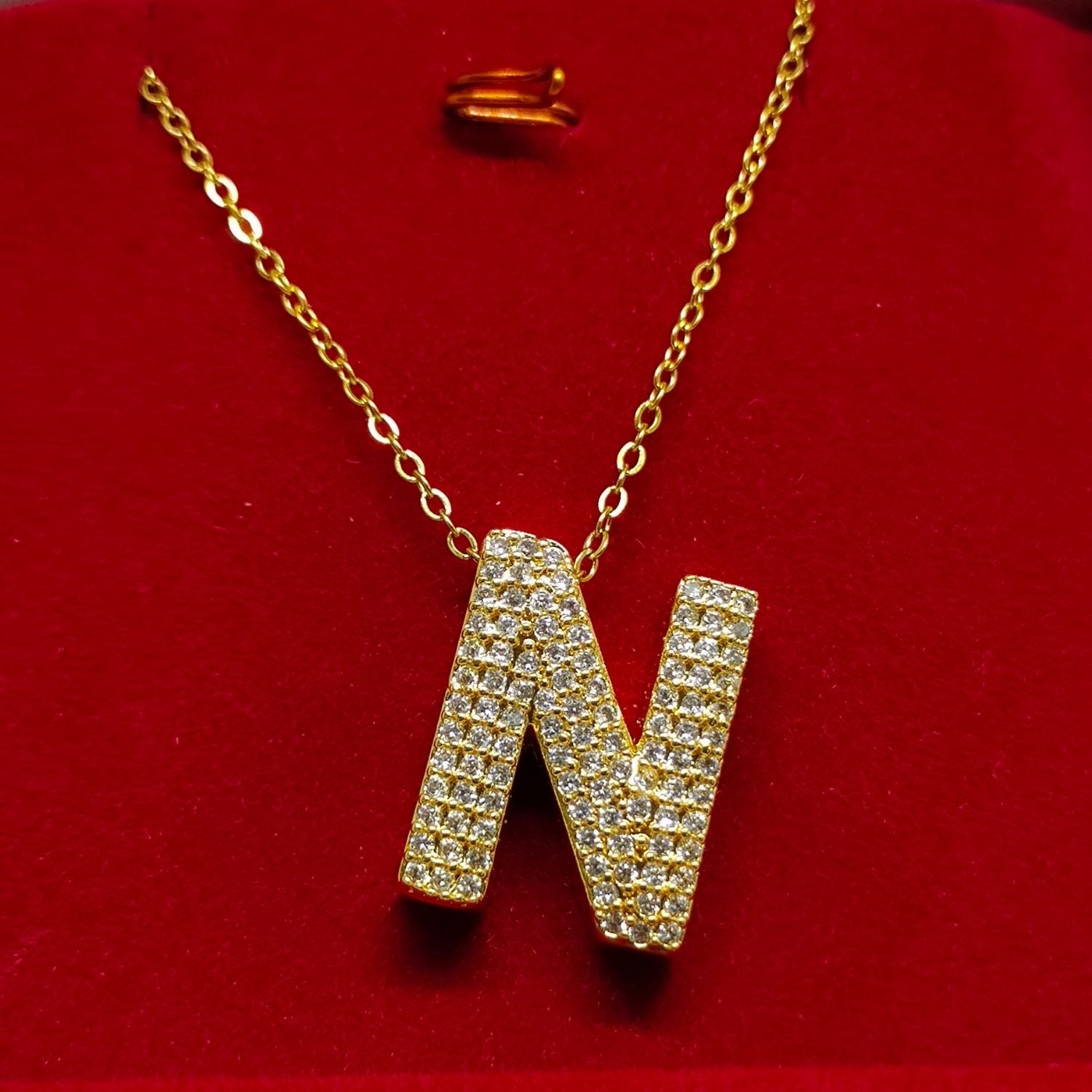 Personalized Charm – Gold “N” Initial Pendant with Crystals