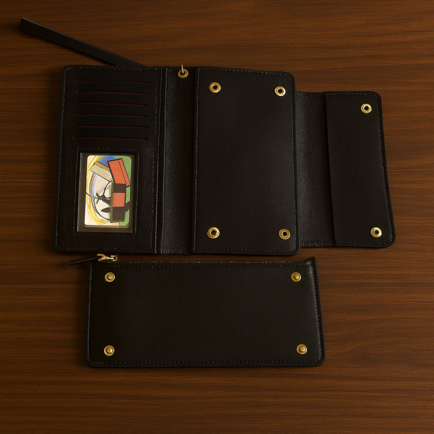 Women’s Long Wallet Clutch – Glossy PU Leather with Removable Zip Pouch, 10+ Card Slots, ID Window & Multi-Snap Closure (Blush Pink)