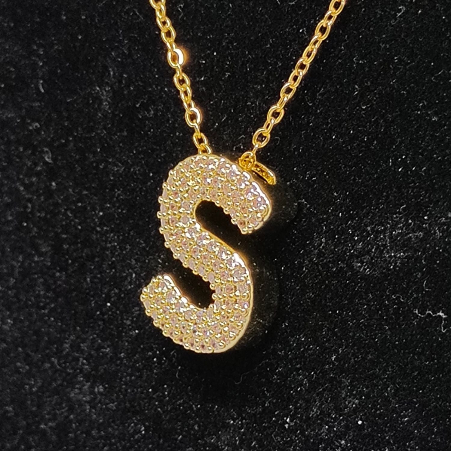 Gold 'S' Alphabet Pendant Necklace with Crystals