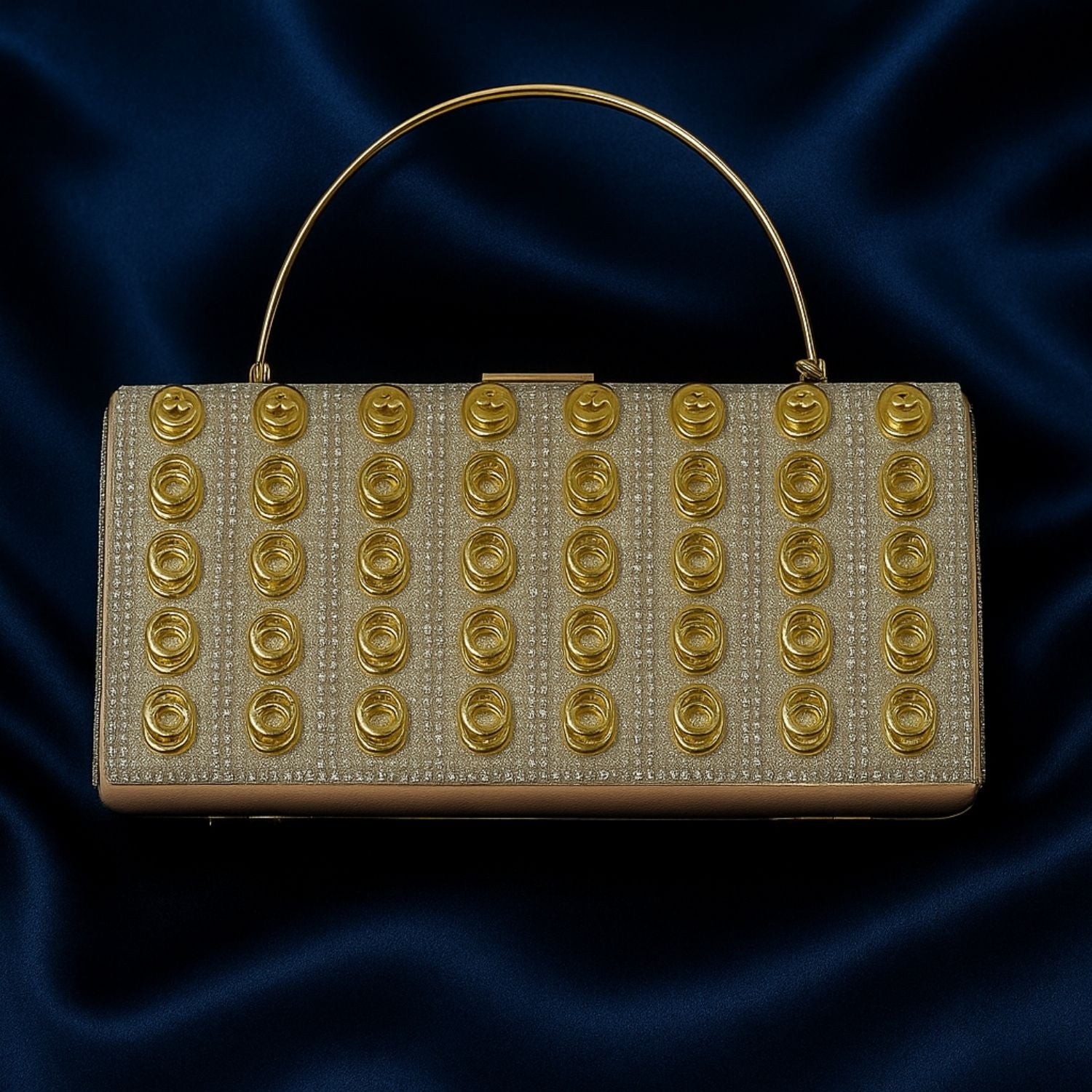 Golden Studded Designer Clutch Bag – Elegant Party Wear with Handle & Chain