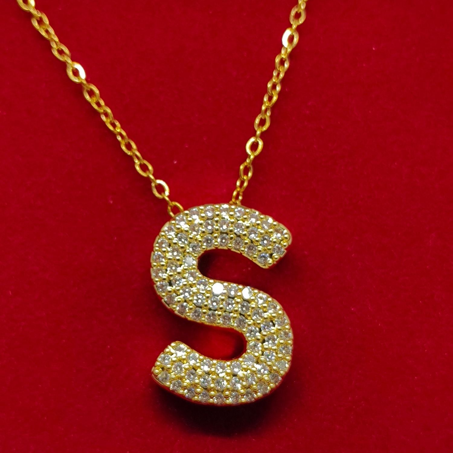 Gold 'S' Alphabet Pendant Necklace with Crystals