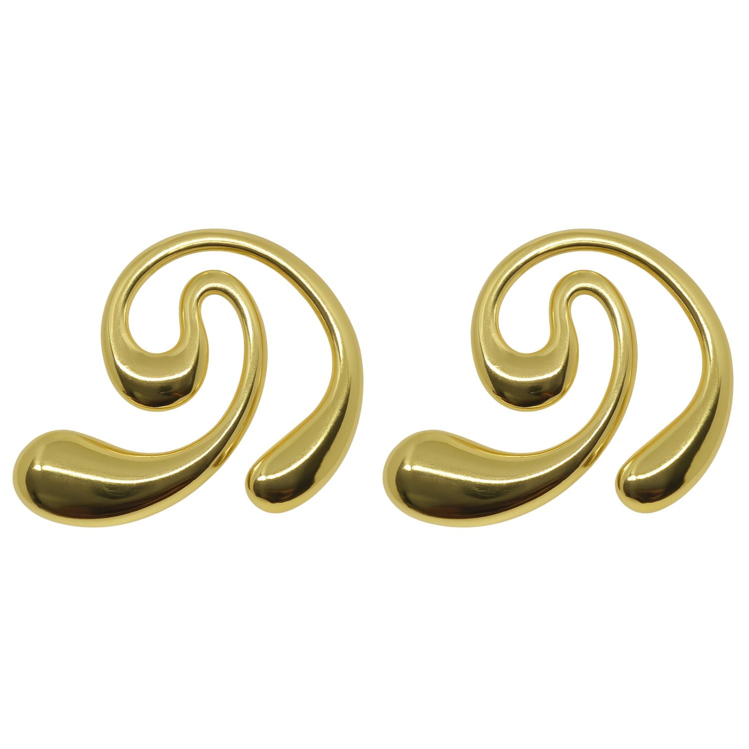 Women’s Abstract Swirl Stud Earrings – Gold-Tone Sculptural “Liquid Metal” Design, Lightweight Statement Fashion Jewelry with Push-Back (Pair)