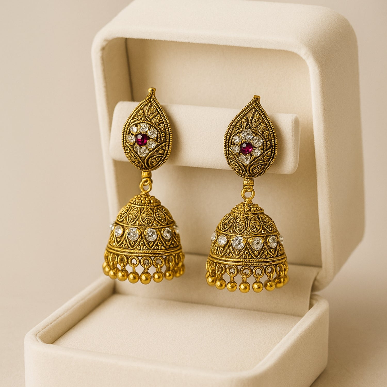 Antique Golden Jewelry Combo Set for Women & Girls | Traditional Beaded Chain Chain with (Large) Jhumka Earrings | Temple Jewellery Combo | Festive & Wedding Wear