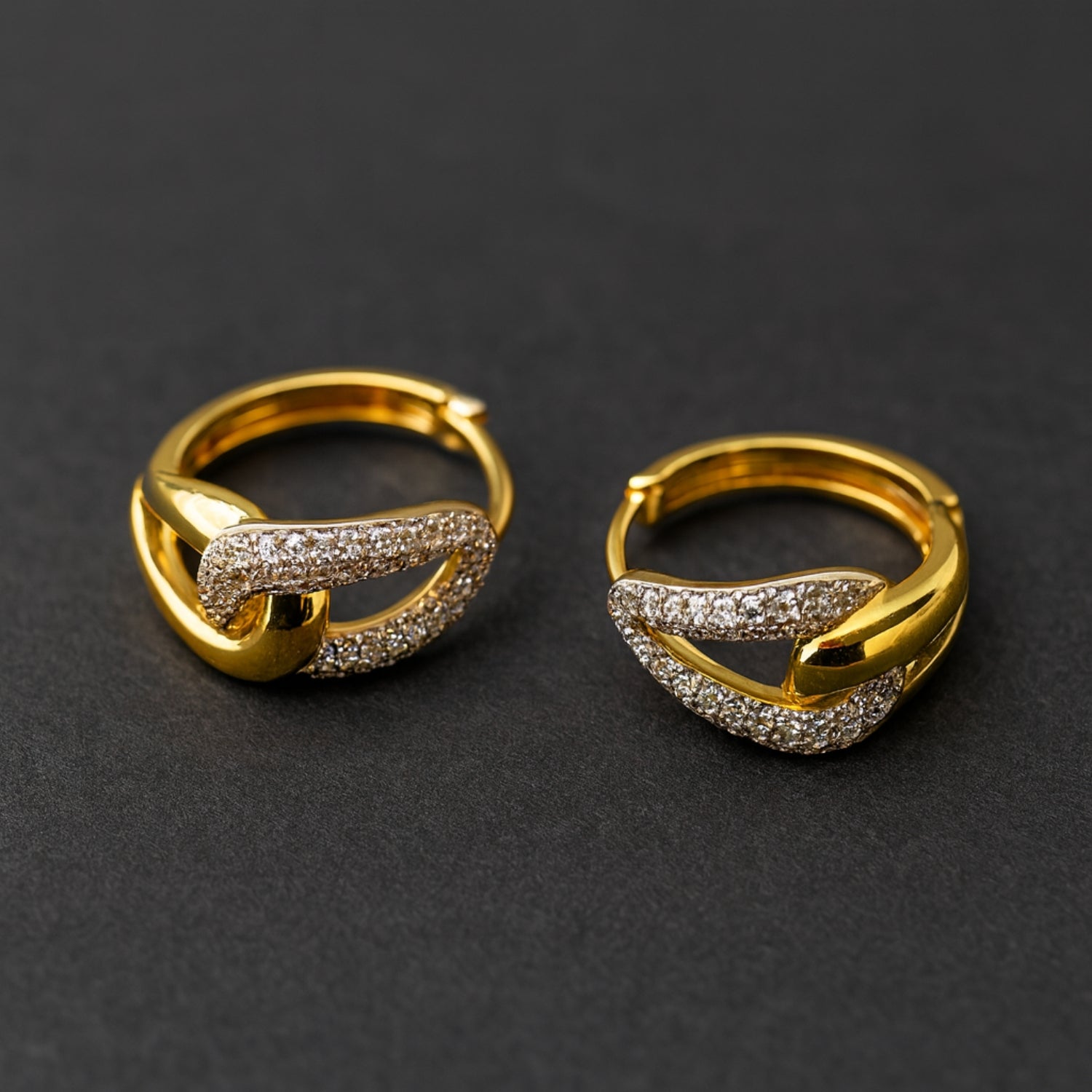 Women’s Interlocking Knot Huggie Hoop Earrings – Gold & Silver-Tone with Pavé Sparkle, Lightweight Small Hoops with Secure Latch-Back for Daily & Party Wear