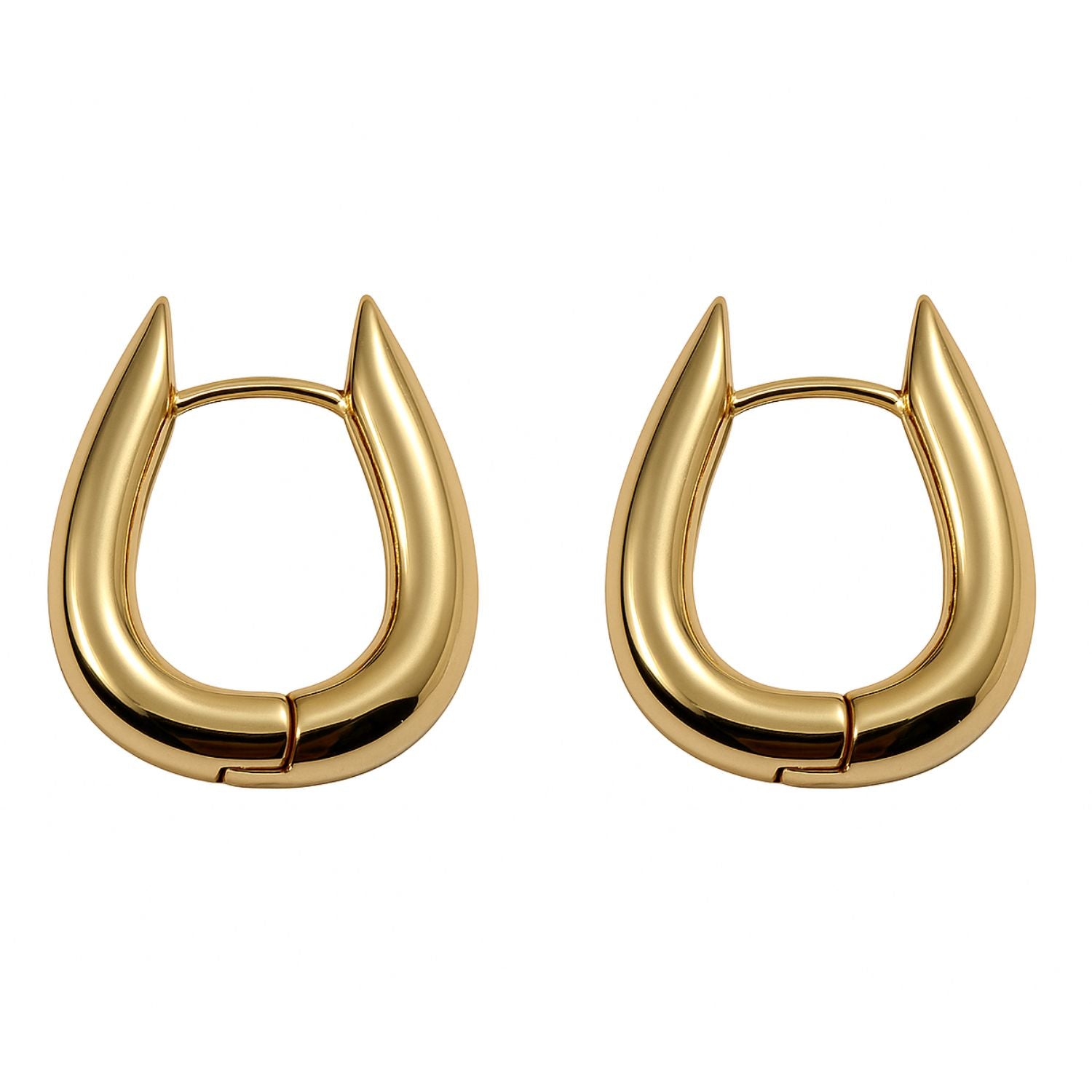 Women’s U-Shaped Huggie Hoop Earrings – Gold-Tone Puffy Mini Hoops with Secure Hinged Latch-Back, Lightweight Minimal Statement Jewelry