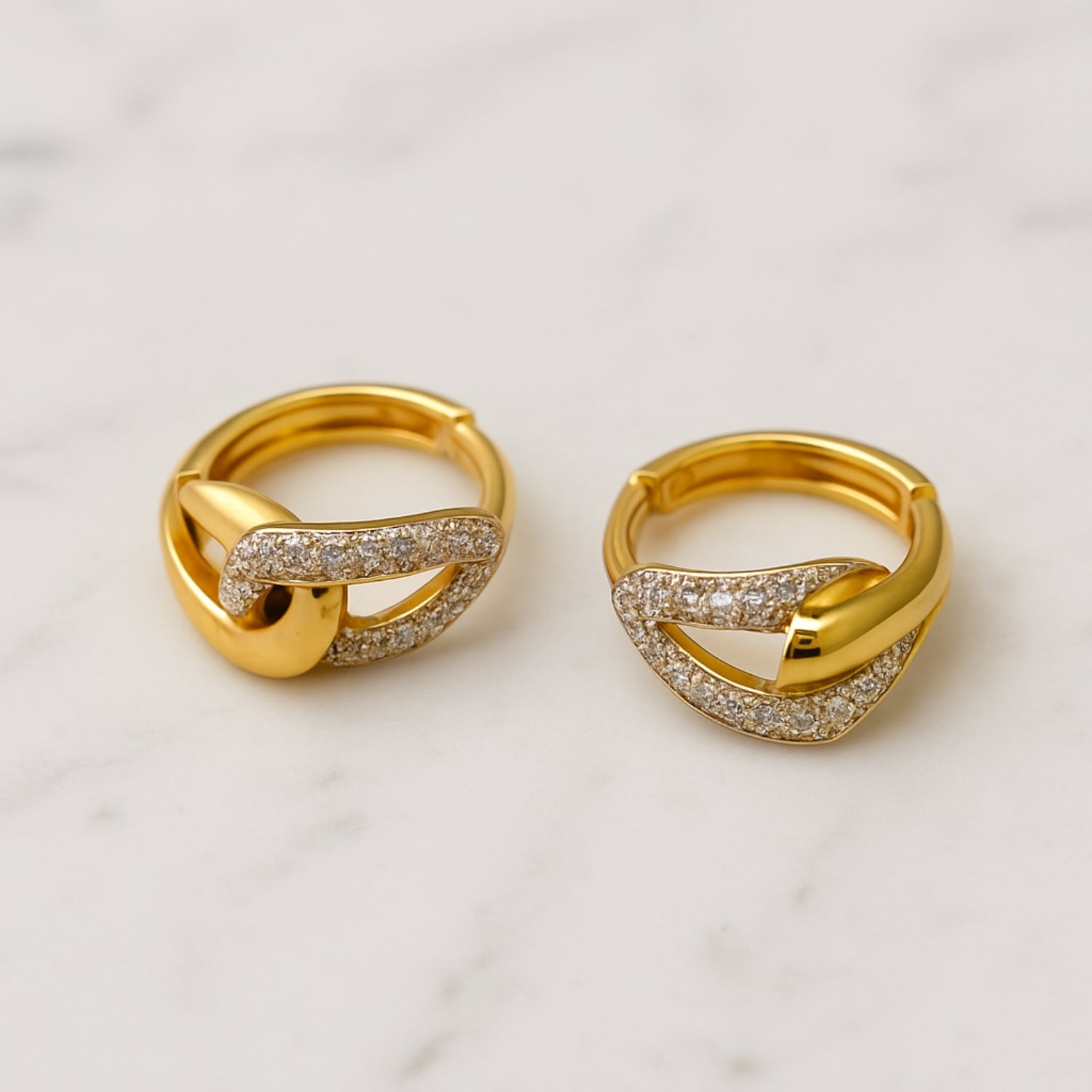 Women’s Interlocking Knot Huggie Hoop Earrings – Gold & Silver-Tone with Pavé Sparkle, Lightweight Small Hoops with Secure Latch-Back for Daily & Party Wear