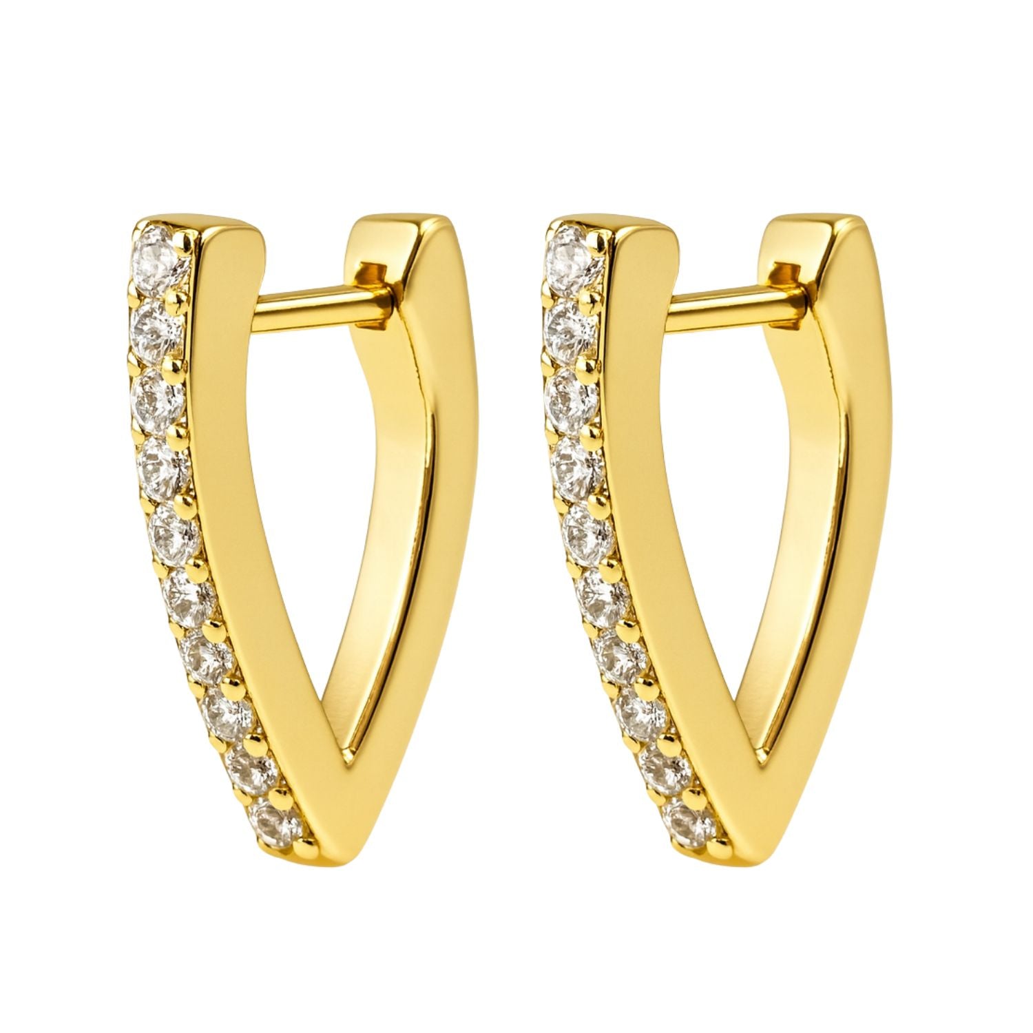 Women’s Pavé Curved-Bar Huggie Hoop Earrings – Gold-Tone Marquise Mini Hoops with Hinged Latch-Back, Lightweight Sparkle for Daily & Party Wear