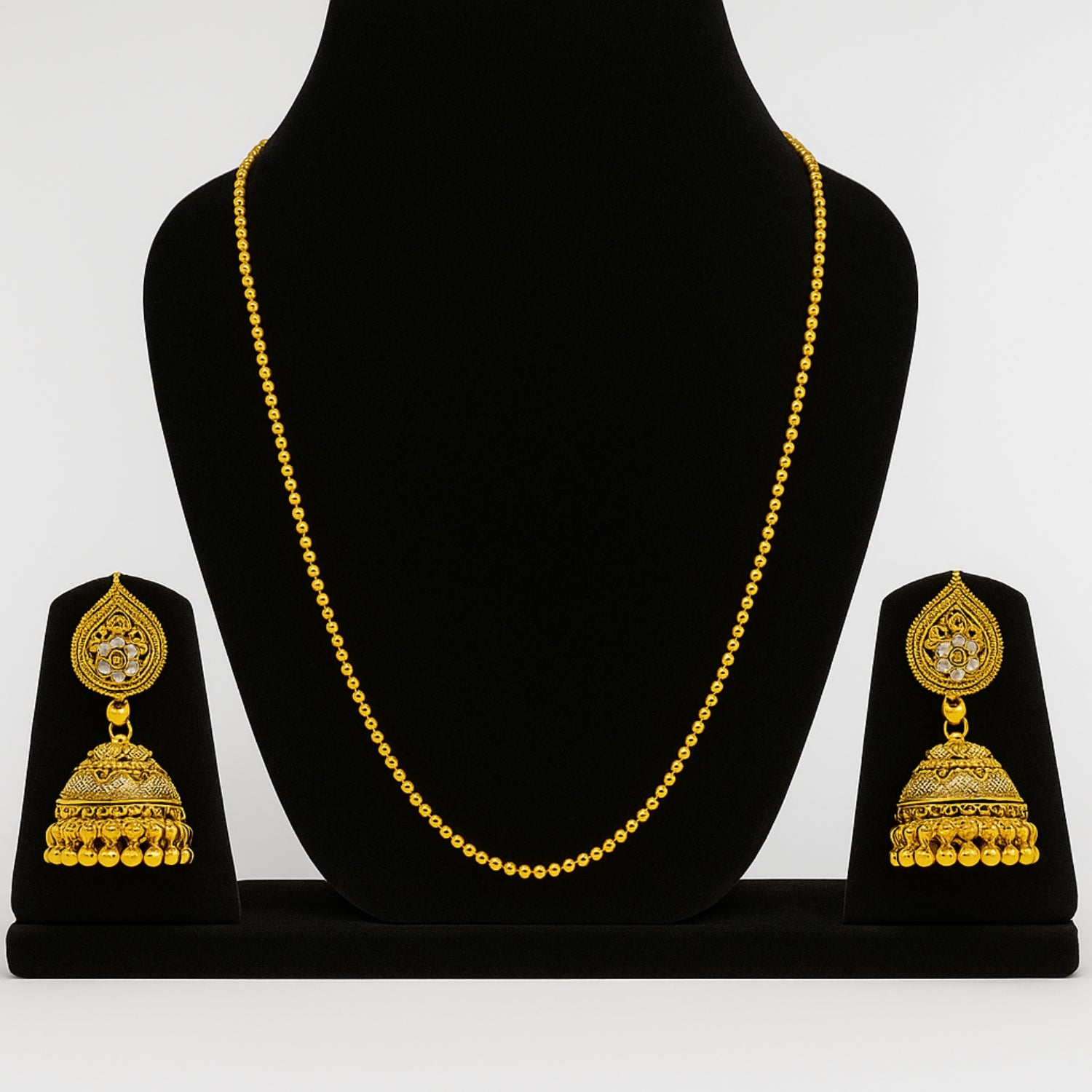 Antique Golden Jewelry Combo Set for Women & Girls | Traditional Beaded Chain Chain with (Large) Jhumka Earrings | Temple Jewellery Combo | Festive & Wedding Wear