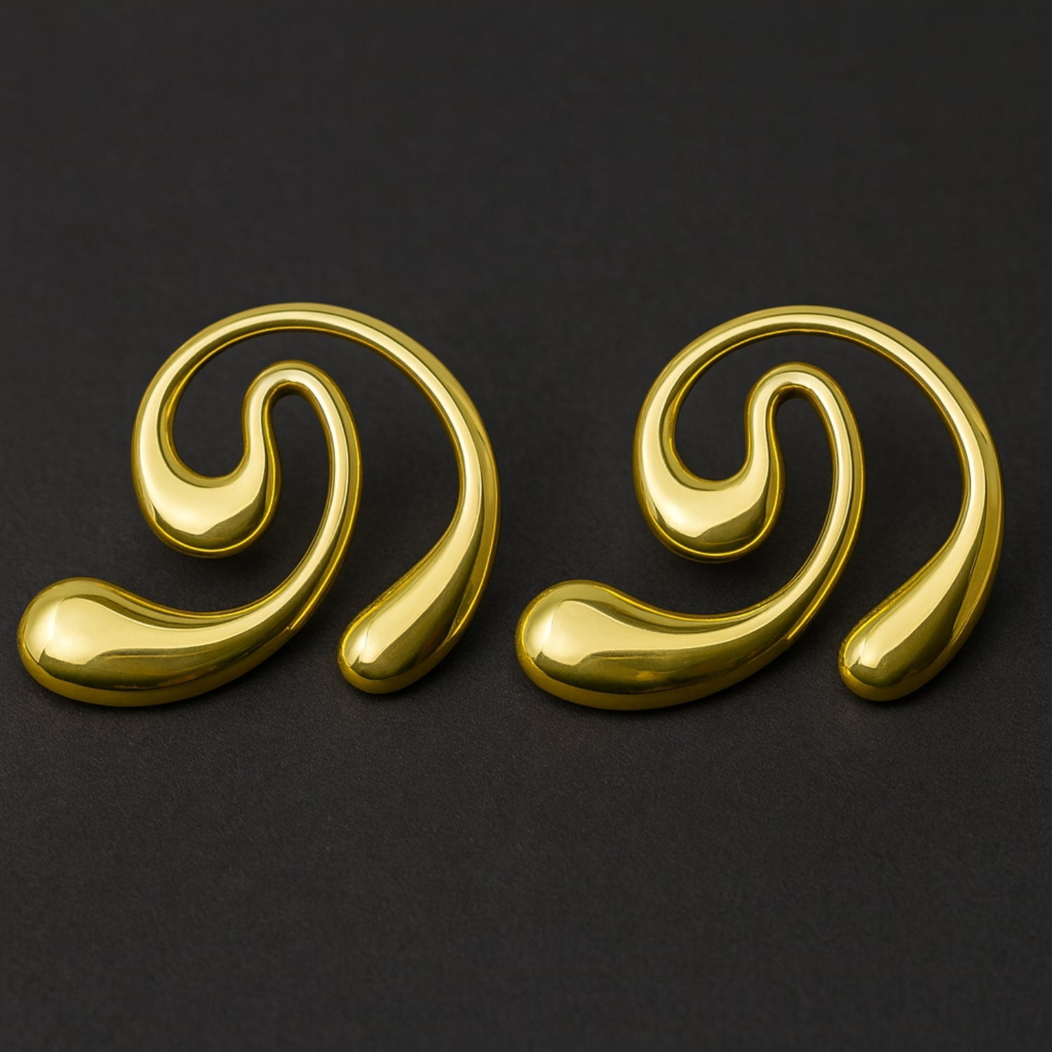 Women’s Abstract Swirl Stud Earrings – Gold-Tone Sculptural “Liquid Metal” Design, Lightweight Statement Fashion Jewelry with Push-Back (Pair)