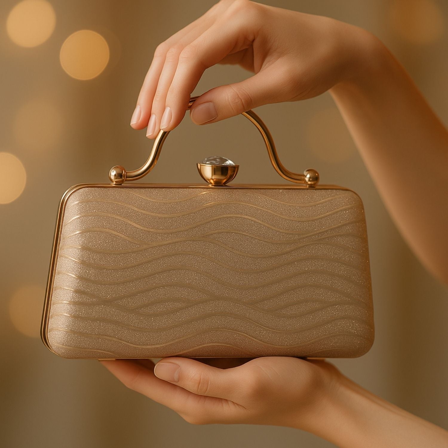 Golden Glitter Clutch Bag with Handle – Elegant Party Handbag for Women