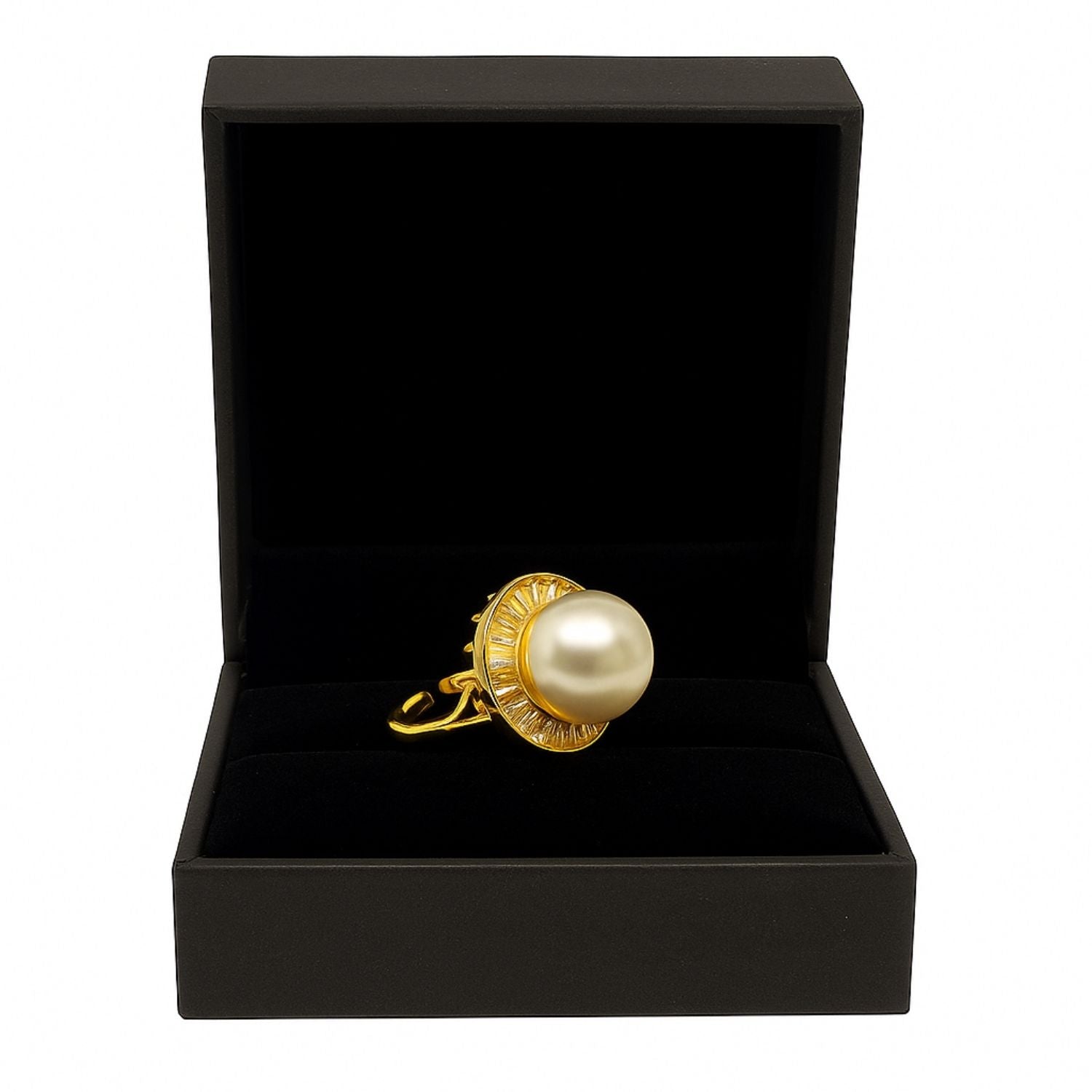 Gold Pearl Statement Ring – Adjustable Elegant Cocktail Ring for Women & Girls