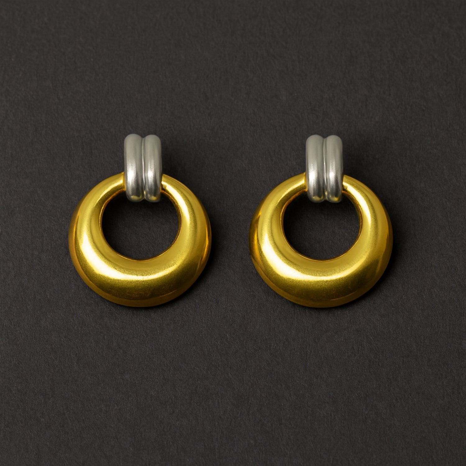 Women’s Two-Tone Donut Drop Earrings – Gold & Silver-Tone Mixed-Metal Minimal Hoop Dangles, Lightweight Statement Jewelry with Stud Post & Push-Back