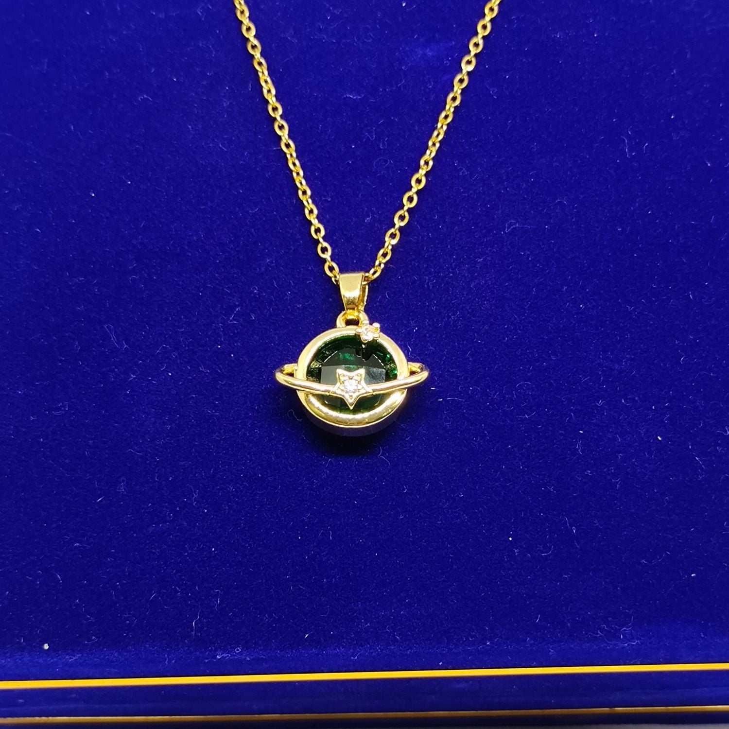 Celestial Charm Green Planet Pendant for Women