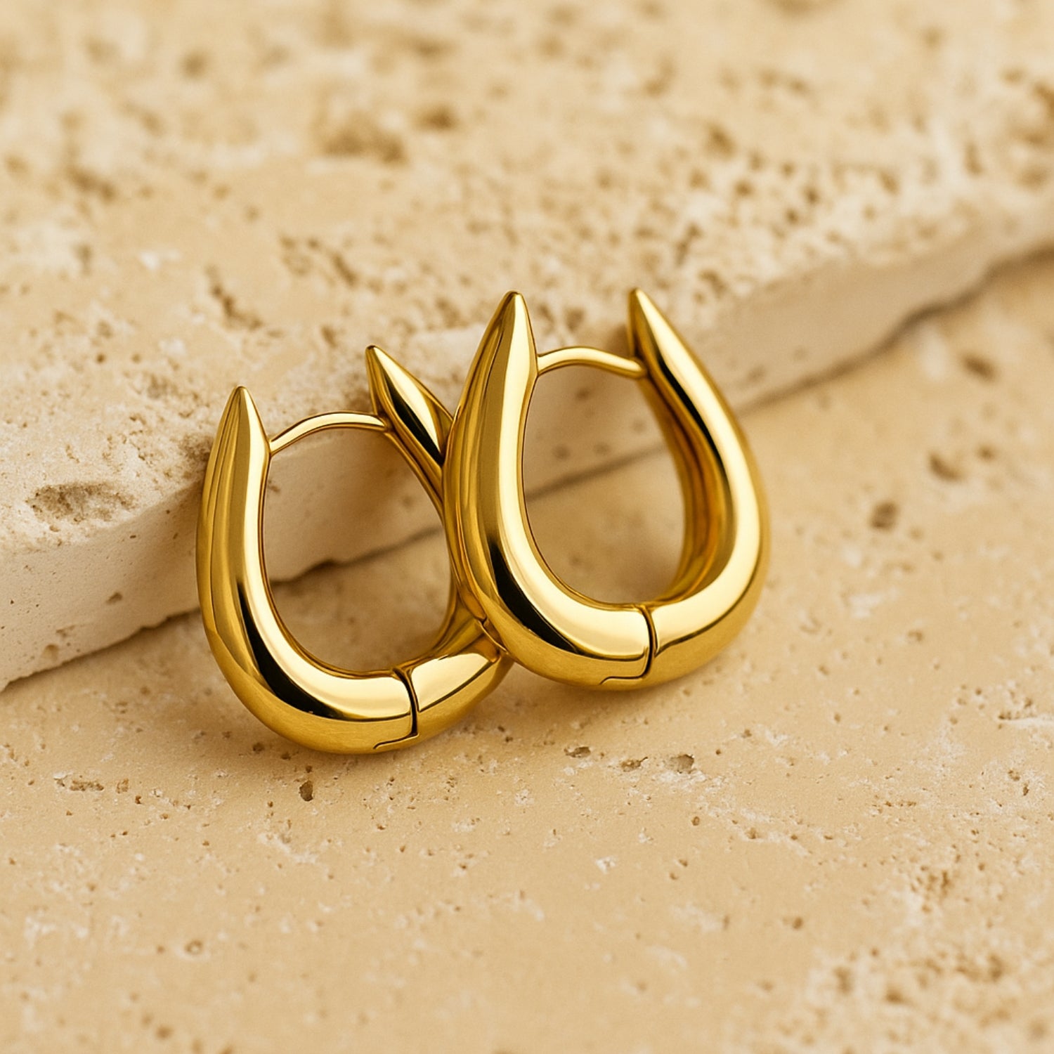 Women’s U-Shaped Huggie Hoop Earrings – Gold-Tone Puffy Mini Hoops with Secure Hinged Latch-Back, Lightweight Minimal Statement Jewelry