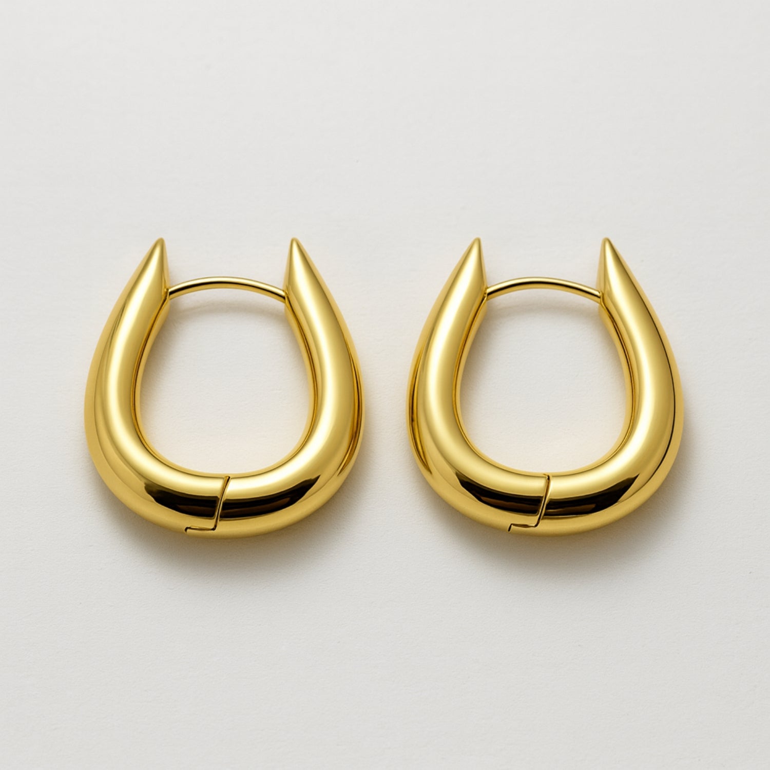 Women’s U-Shaped Huggie Hoop Earrings – Gold-Tone Puffy Mini Hoops with Secure Hinged Latch-Back, Lightweight Minimal Statement Jewelry