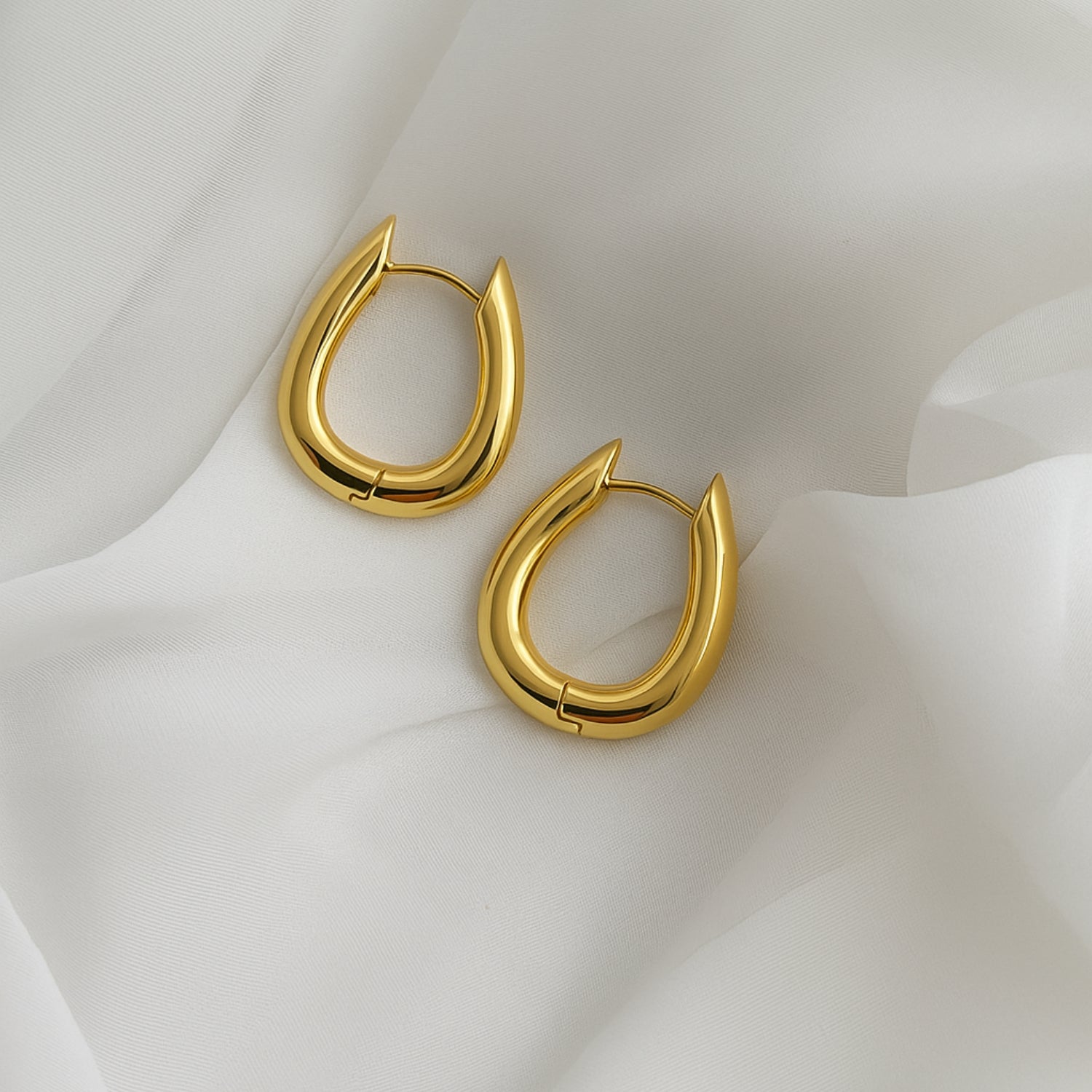 Women’s U-Shaped Huggie Hoop Earrings – Gold-Tone Puffy Mini Hoops with Secure Hinged Latch-Back, Lightweight Minimal Statement Jewelry