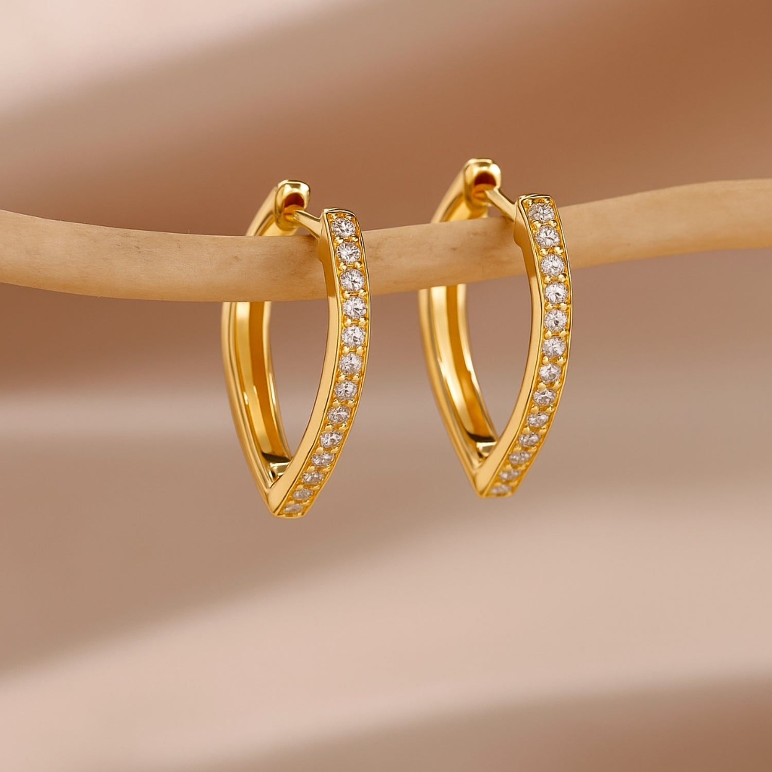 Women’s Pavé Curved-Bar Huggie Hoop Earrings – Gold-Tone Marquise Mini Hoops with Hinged Latch-Back, Lightweight Sparkle for Daily & Party Wear