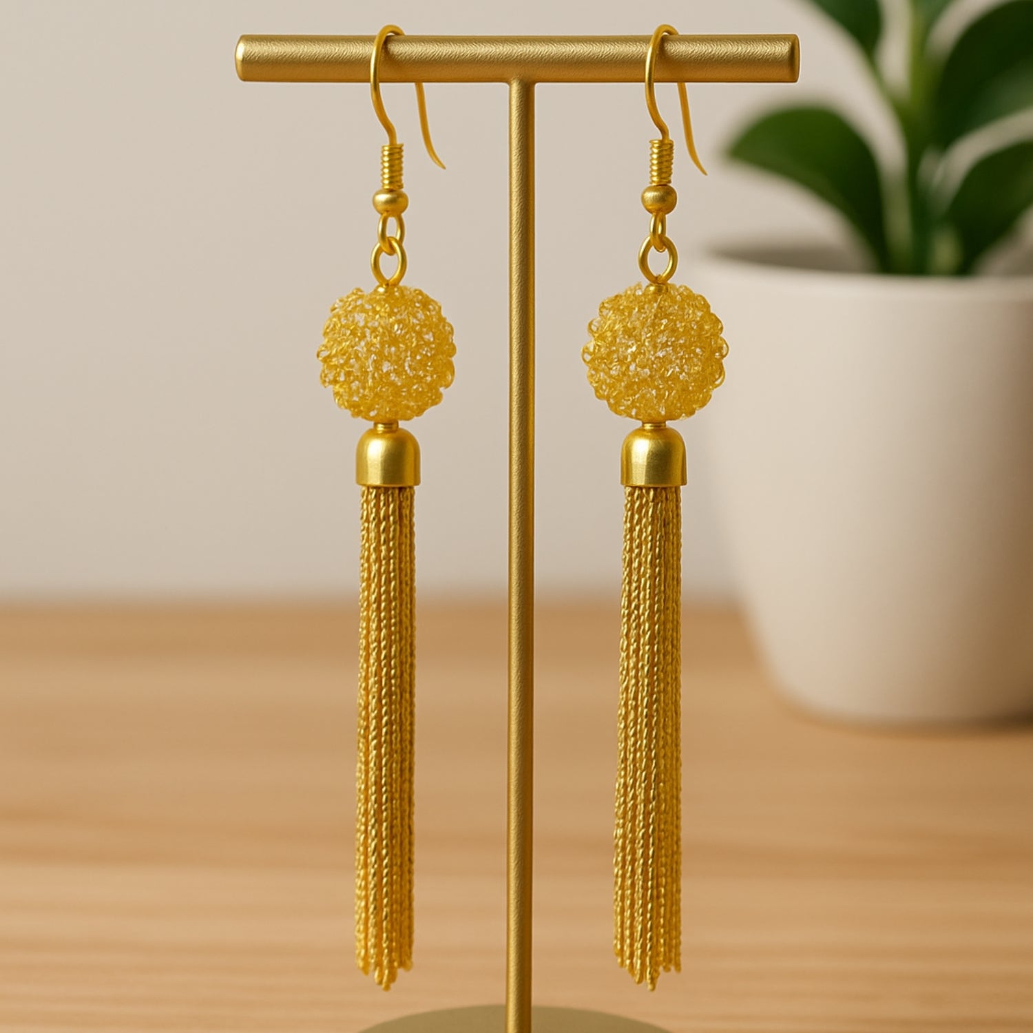 Gold-Tone Tassel Dangle Earrings for Women & Girls | Lightweight Long Chain Drop Earrings with Filigree Bead | Party, Casual & Festive Jewelry